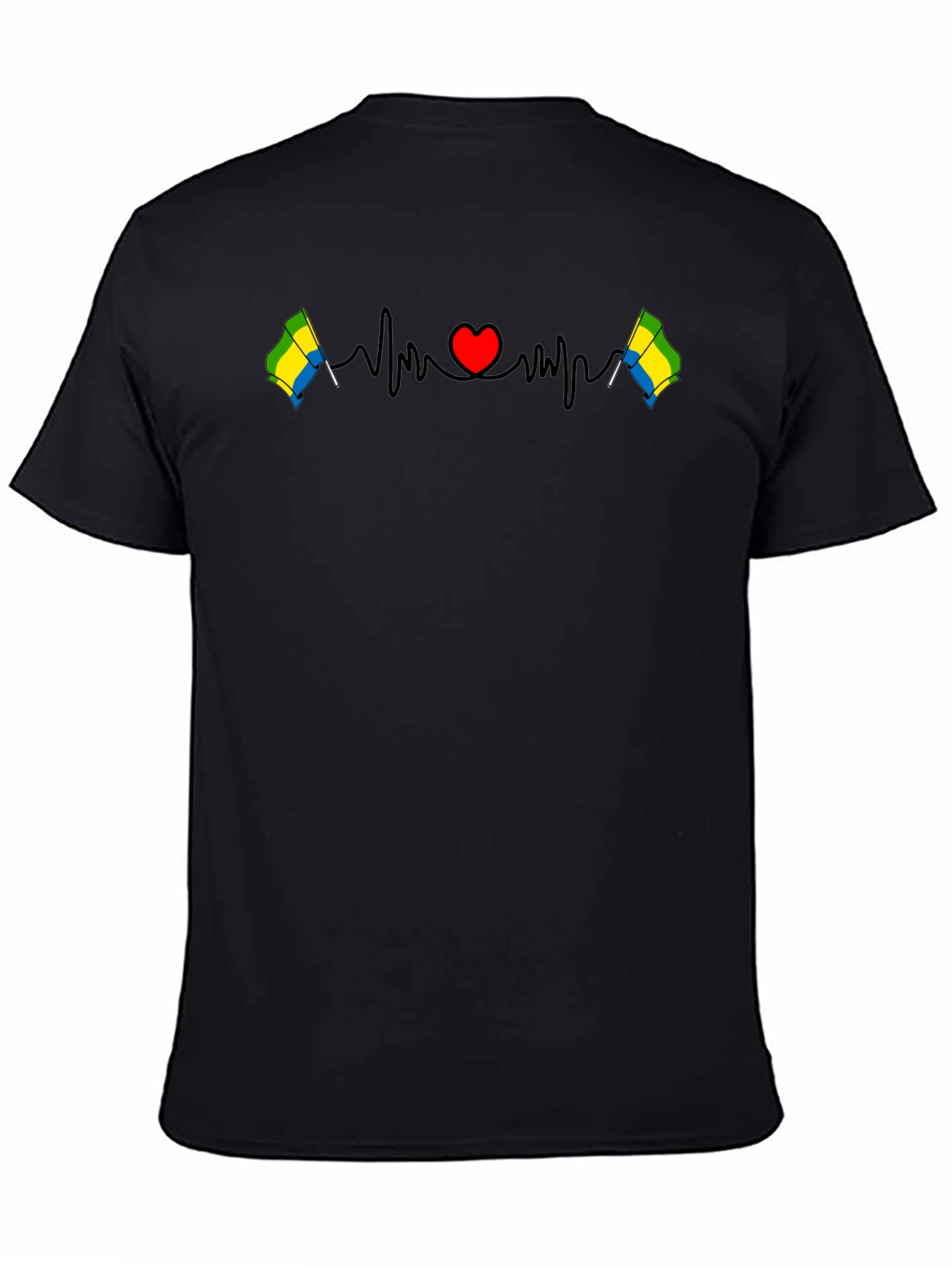 Black Gabon Flag Heartbeat T-Shirt view 4