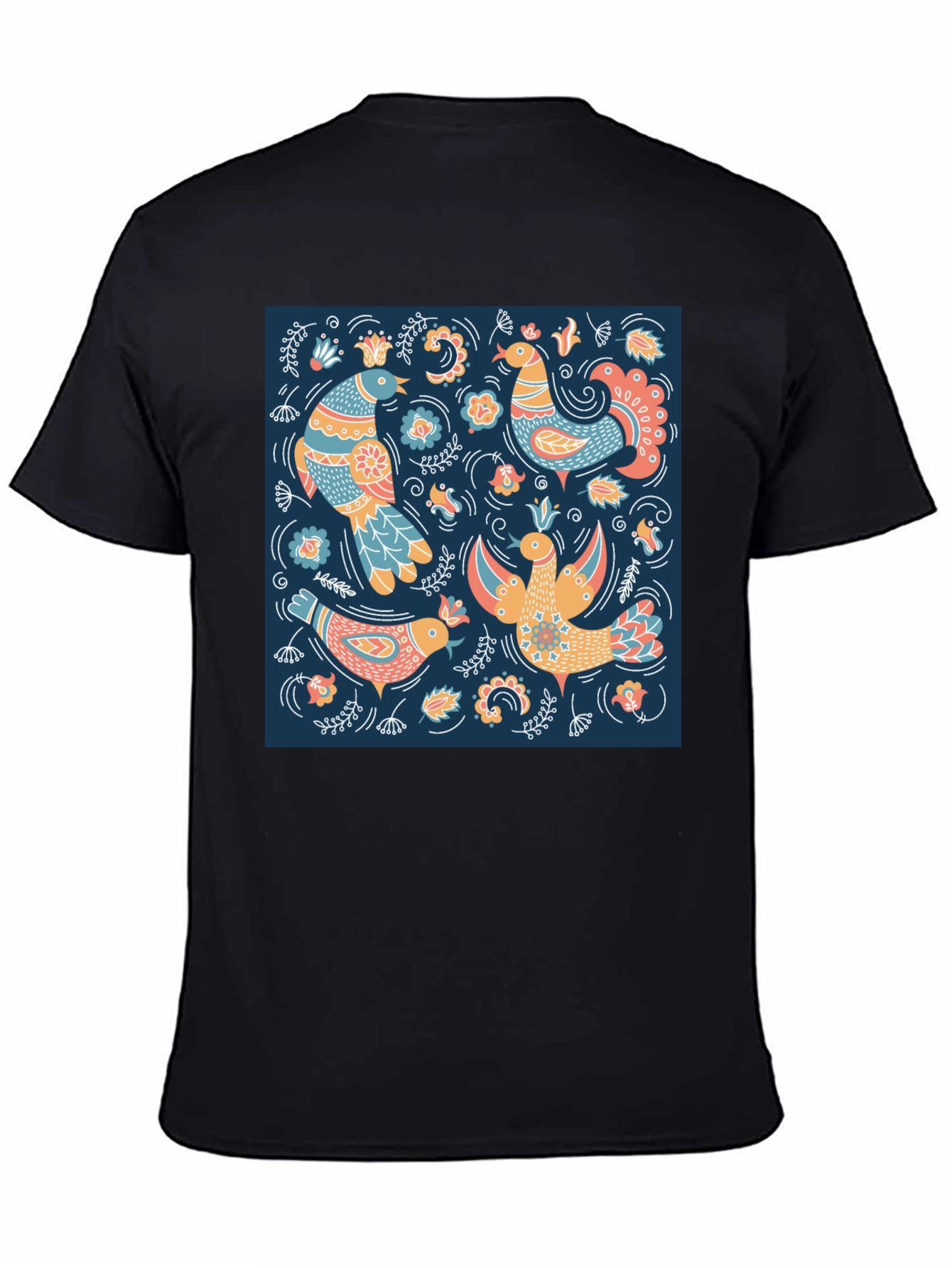 Black Black T-Shirt with Bird Pattern Print view 4
