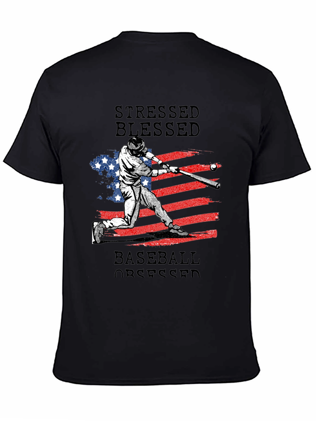 Black Stressed Blessed Baseball Obsessed T-Shirt view 4