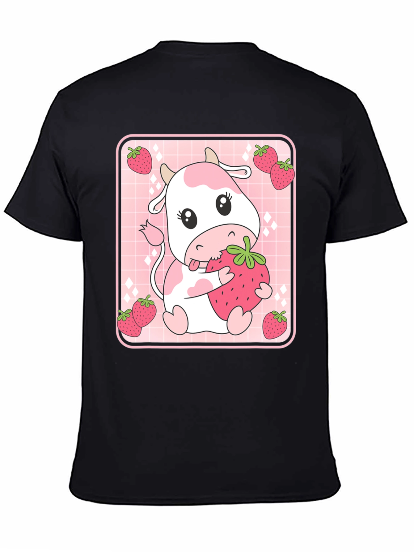 Black Strawberry Cow T-Shirt - Cute Kawaii Design view 4