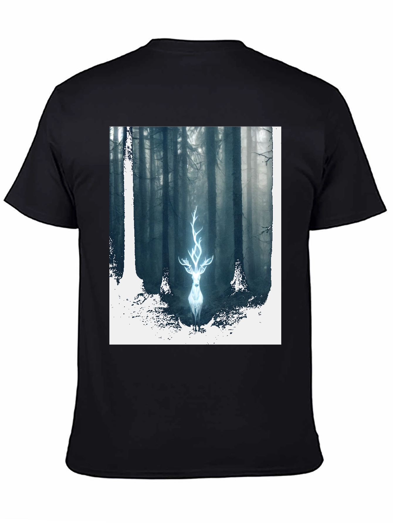 Black Mystic Forest Deer Graphic Tee - Black Cotton Blend view 4