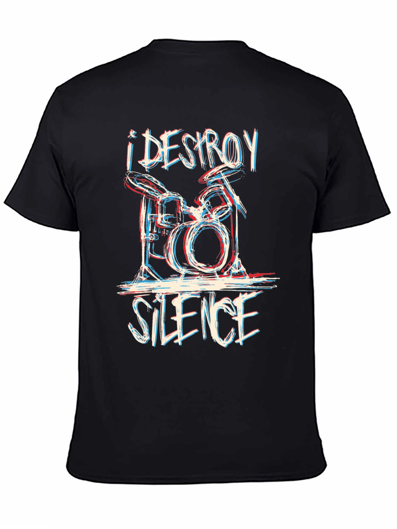 Black I Destroy Silence Drum T-Shirt - Black view 4