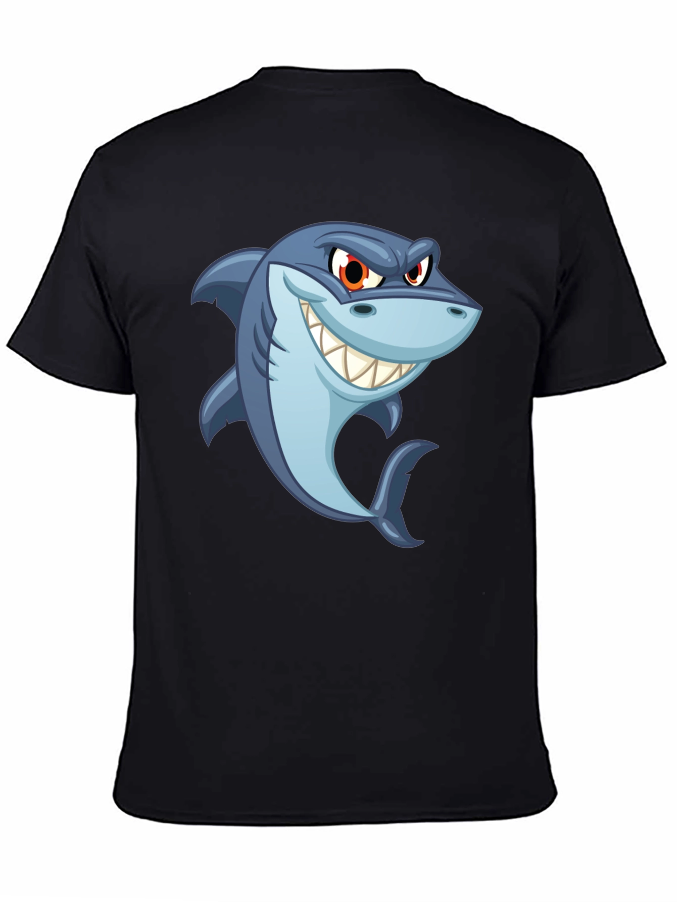 Black Men's Black Shark Cartoon Graphic T-Shirt view 4