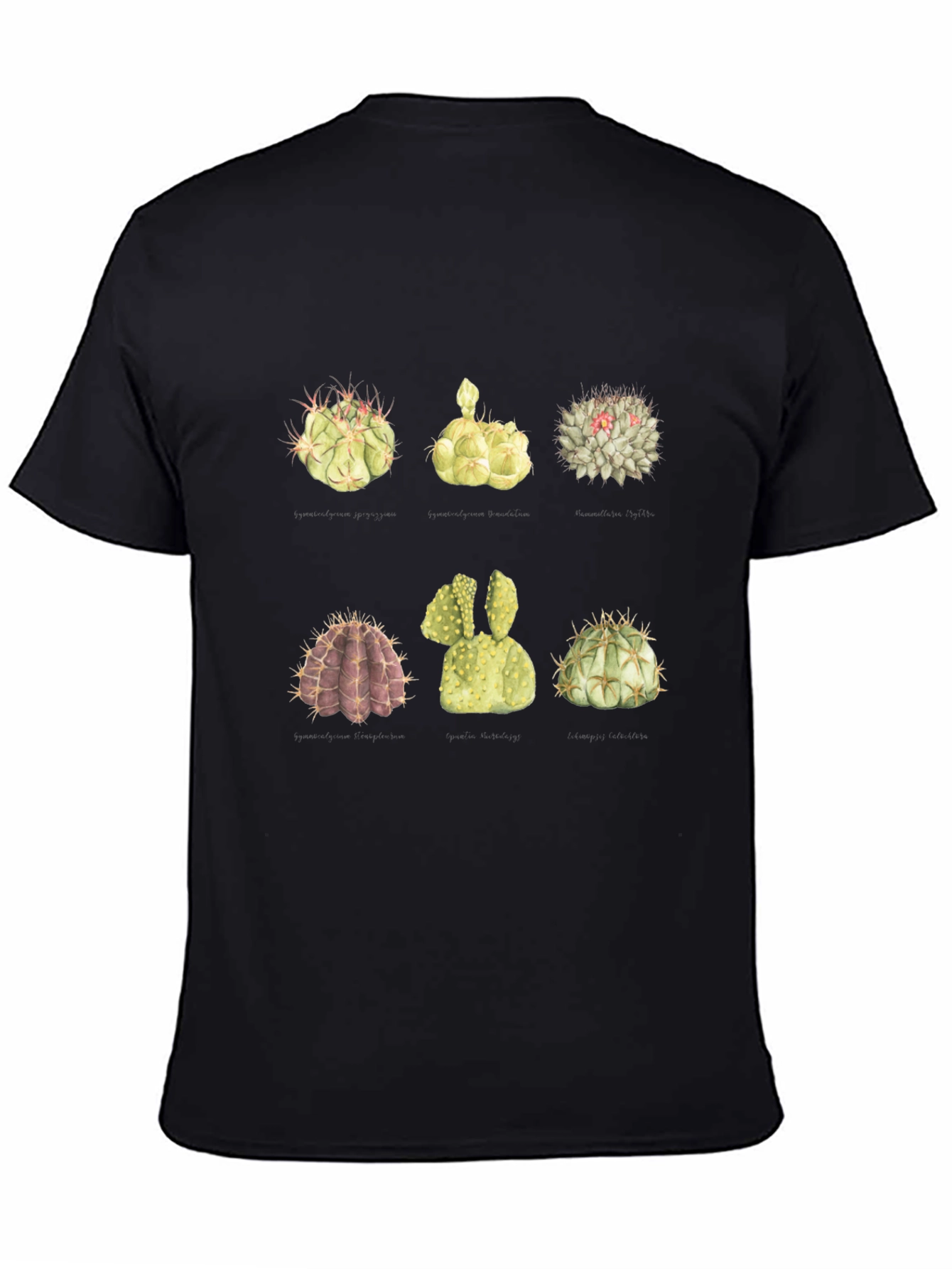 Black Cactus Garden T-Shirt - Botanical Design view 4