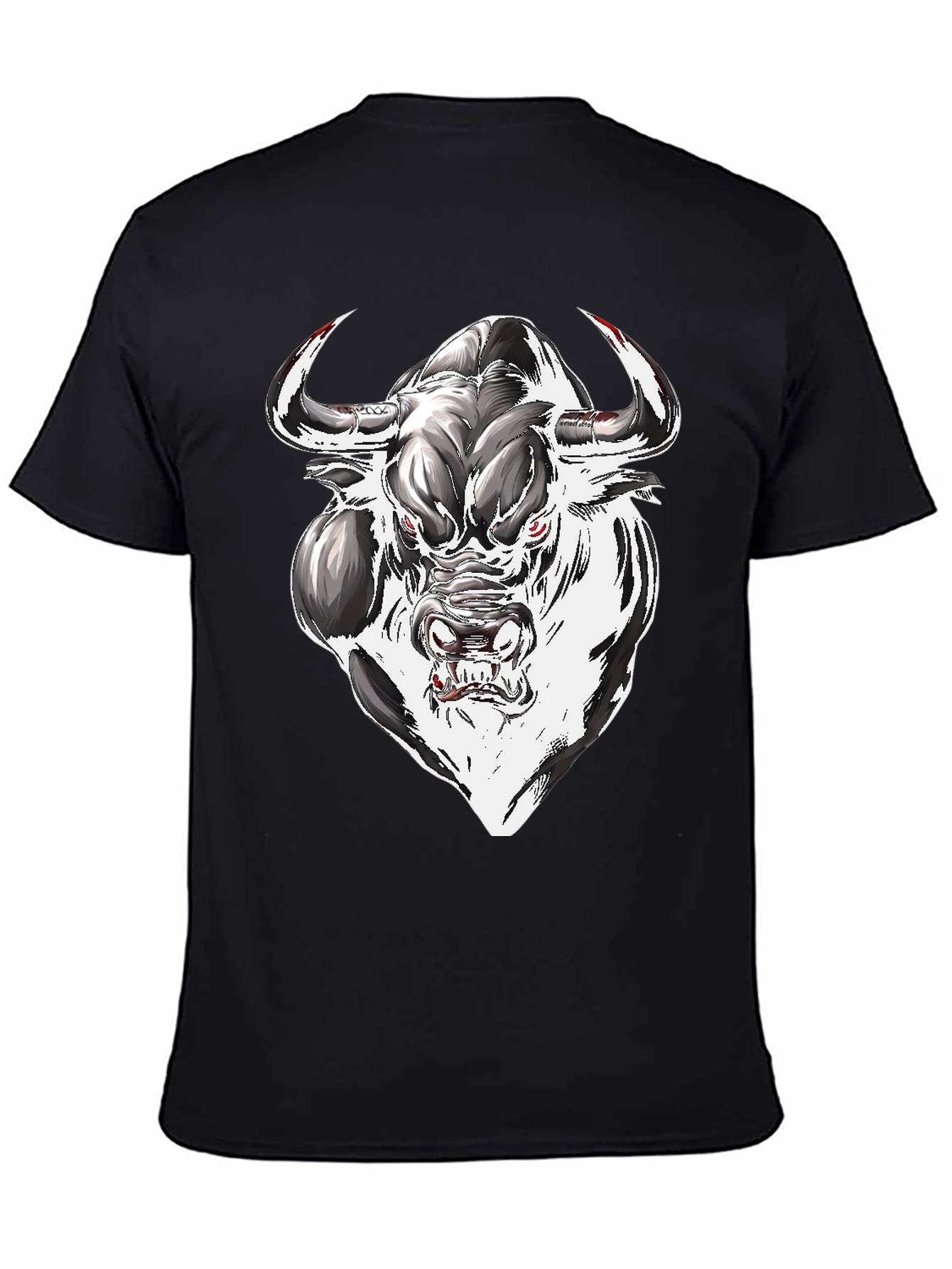 Black Men's Graphic Tee - Bull Design view 4