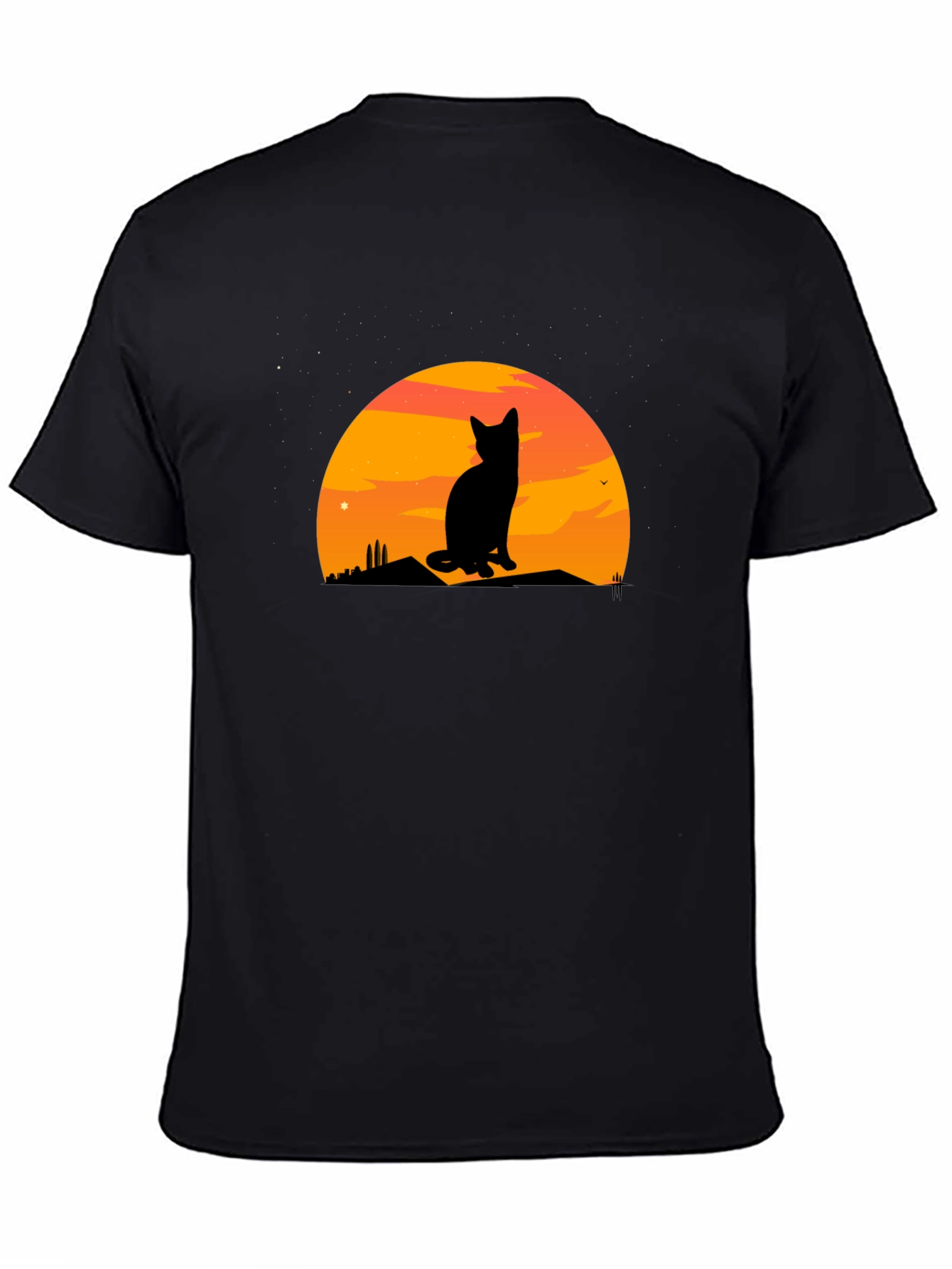 Black Sunset Cat Silhouette Graphic Tee view 4