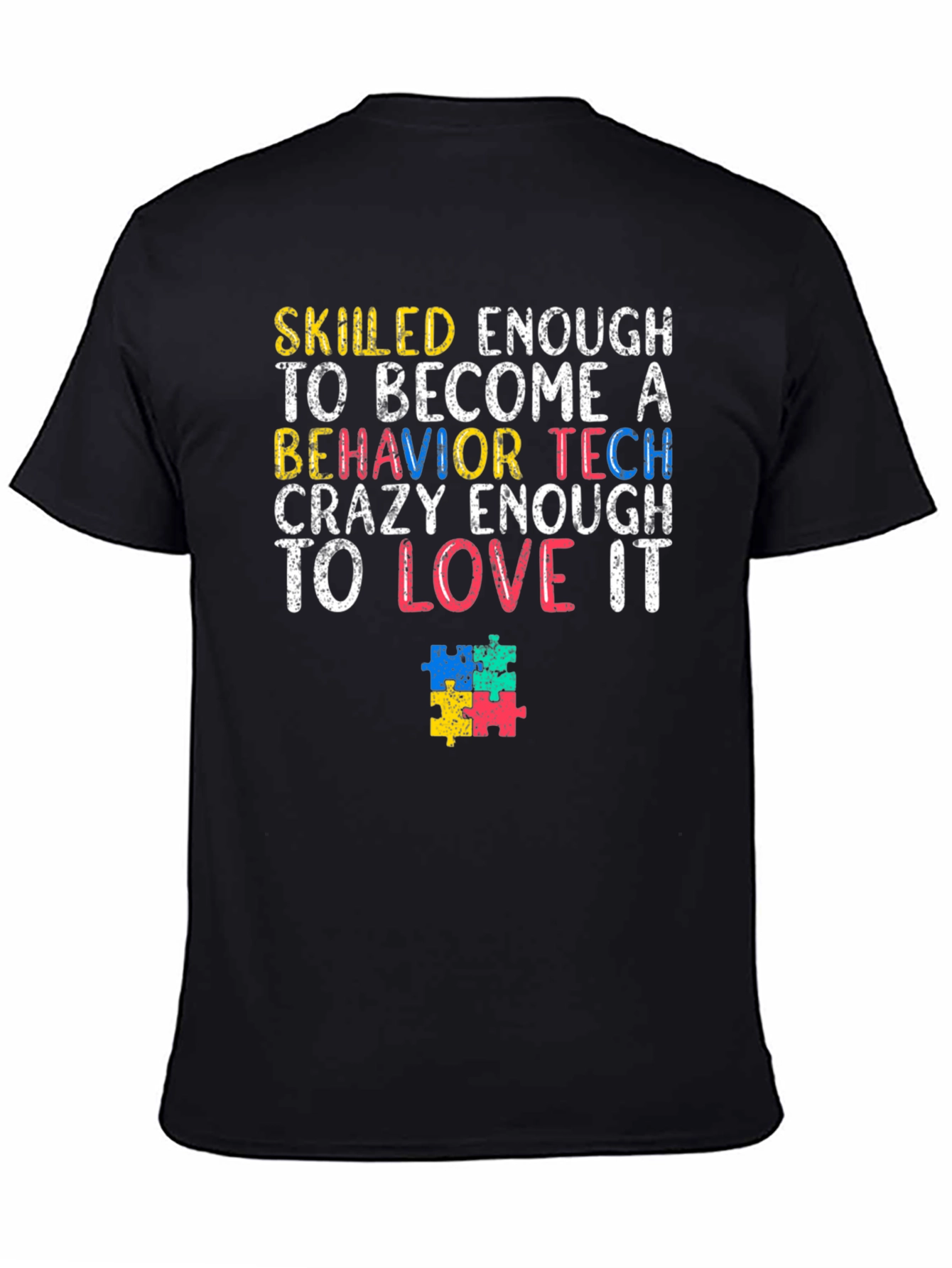 Black Behavior Tech Autism Puzzle Piece T-Shirt view 4