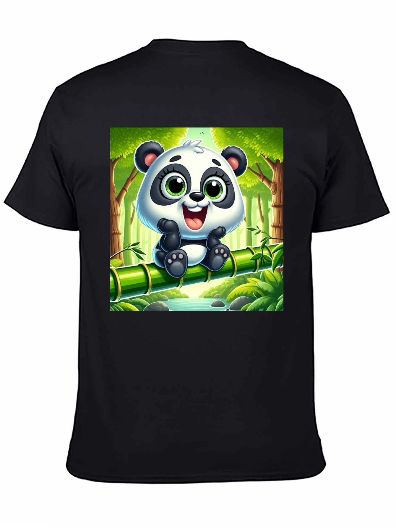 Black Cute Cartoon Panda T-Shirt view 4