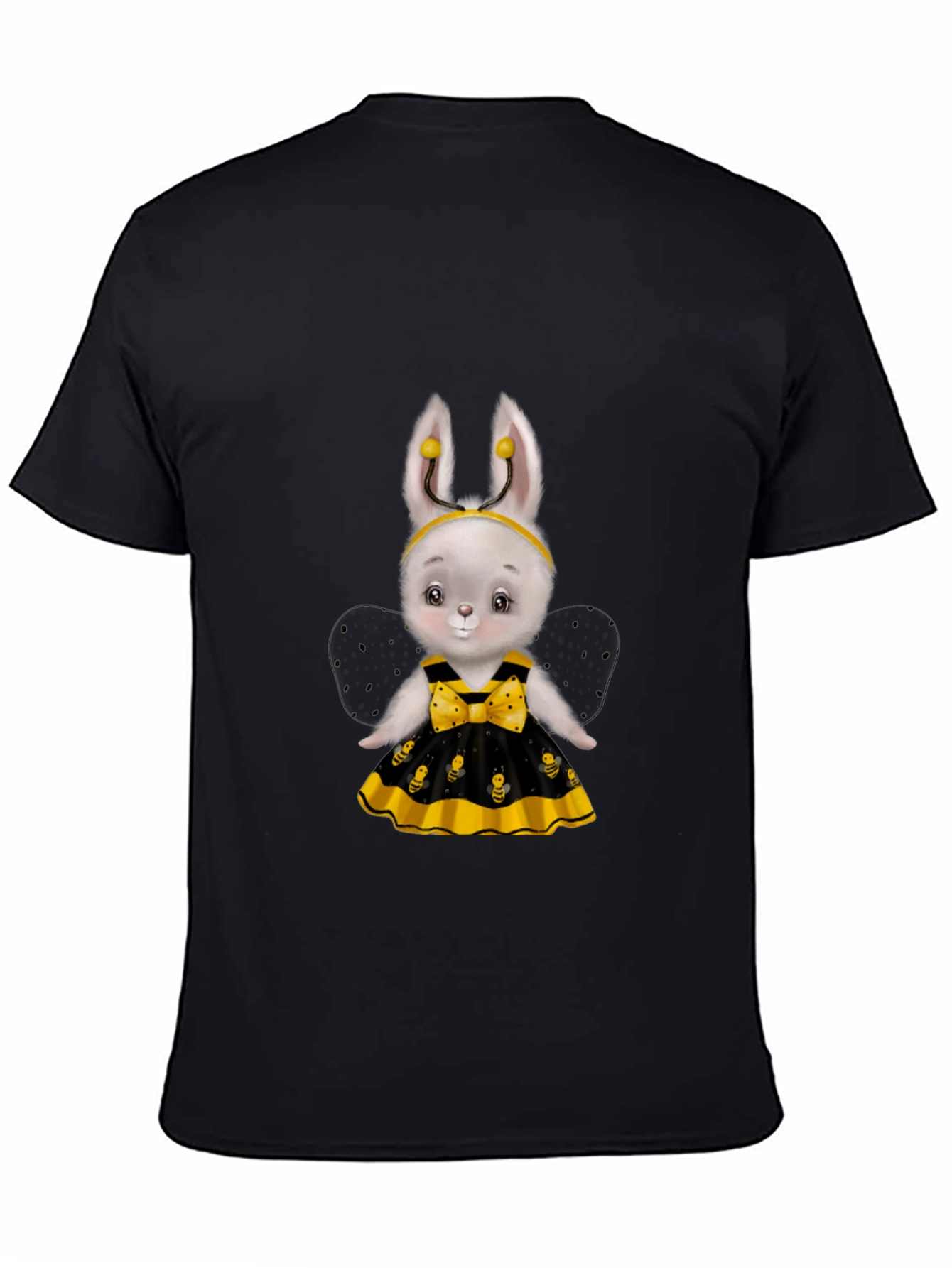 Black Cute Bee Bunny T-Shirt view 4