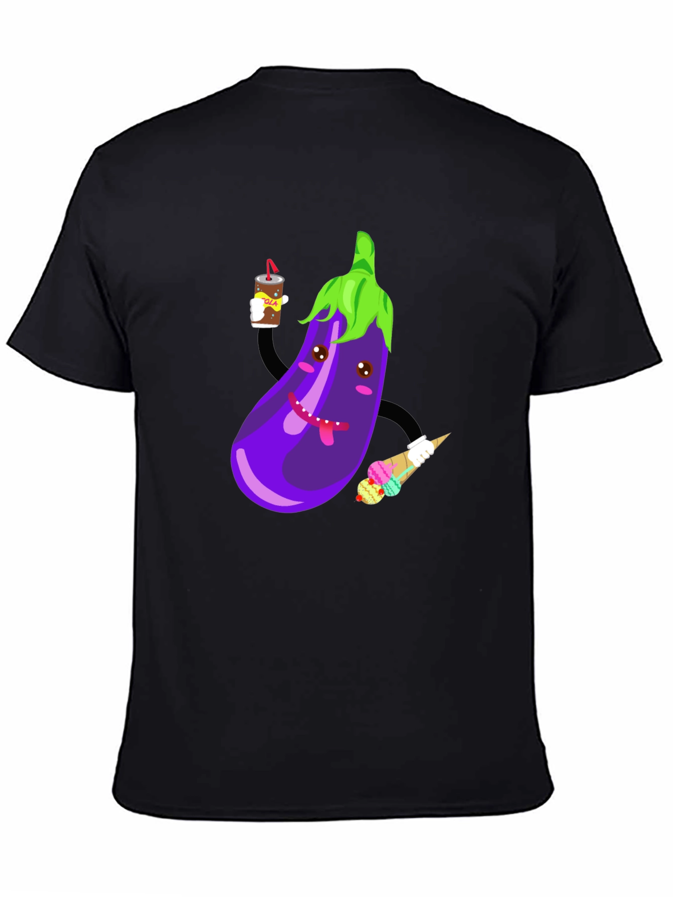 Black Eggplant Cartoon Graphic T-Shirt view 4