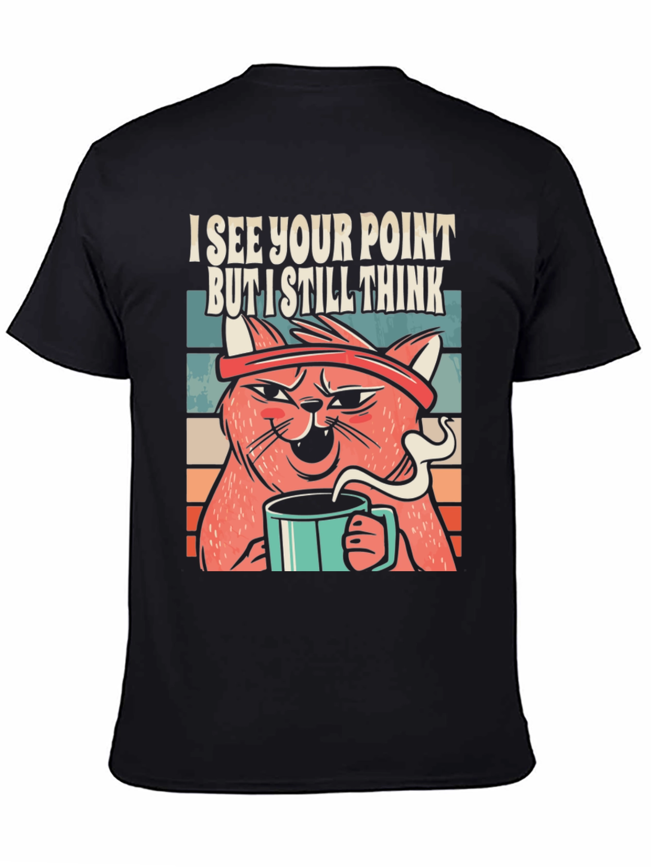 Black I See Your Point Cat T-Shirt view 4
