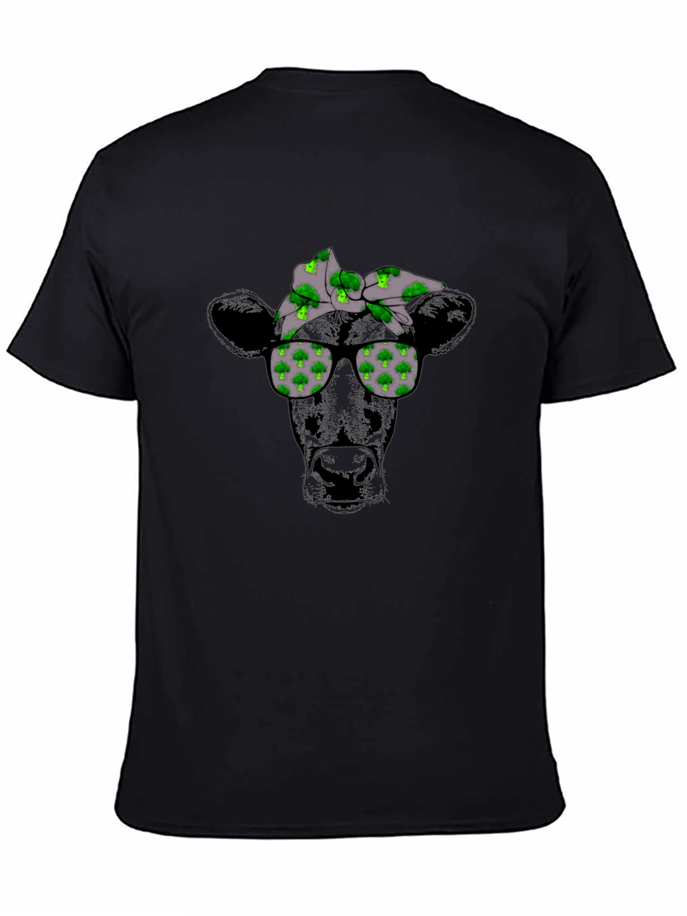Black Cool Cow Broccoli Bandana T-Shirt view 4