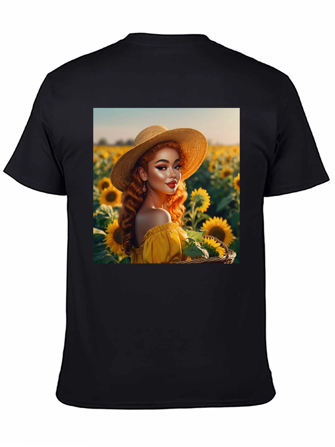 Black Sunflower Girl Graphic Tee - Black Cotton Blend view 4