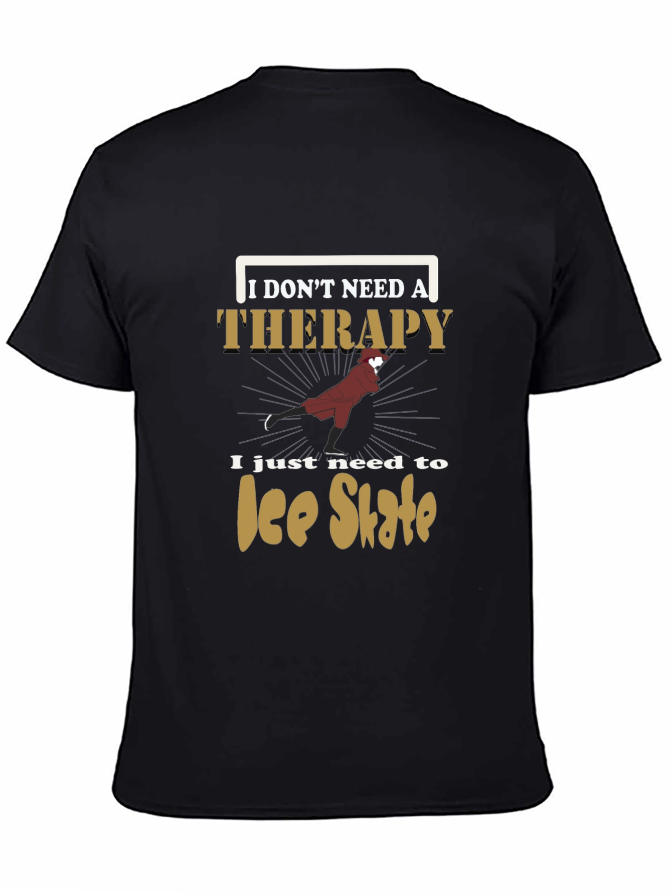 Black Ice Skate Therapy T-Shirt - Funny Ice Skating Tee view 4
