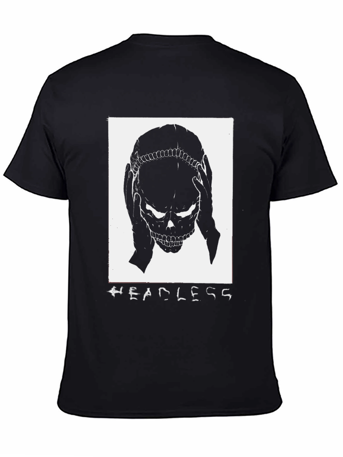 Black Headless Skull Graphic Tee - Black Cotton T-Shirt view 4