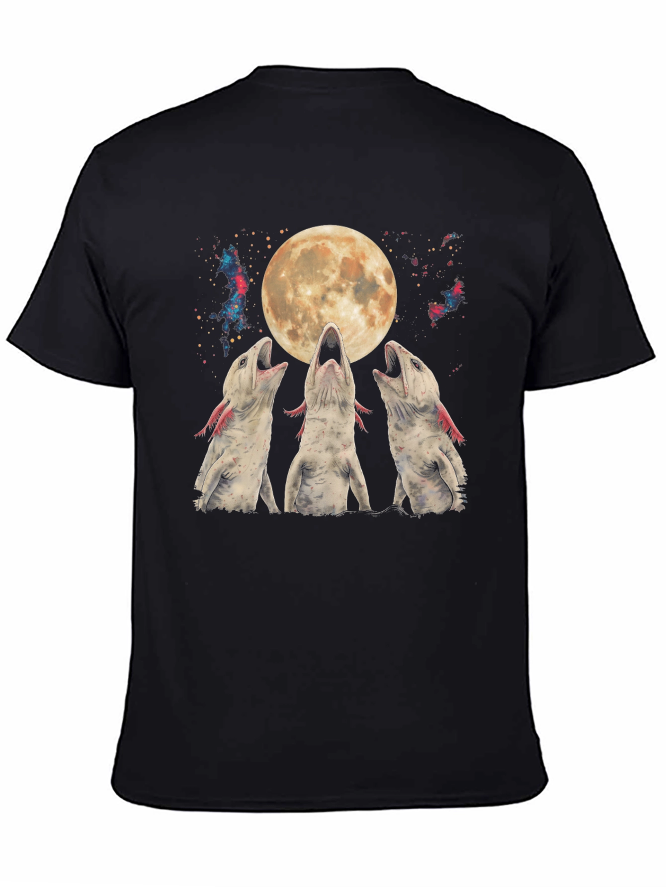 Black Axolotl Moon T-Shirt - Galaxy Howling Amphibian Tee view 4