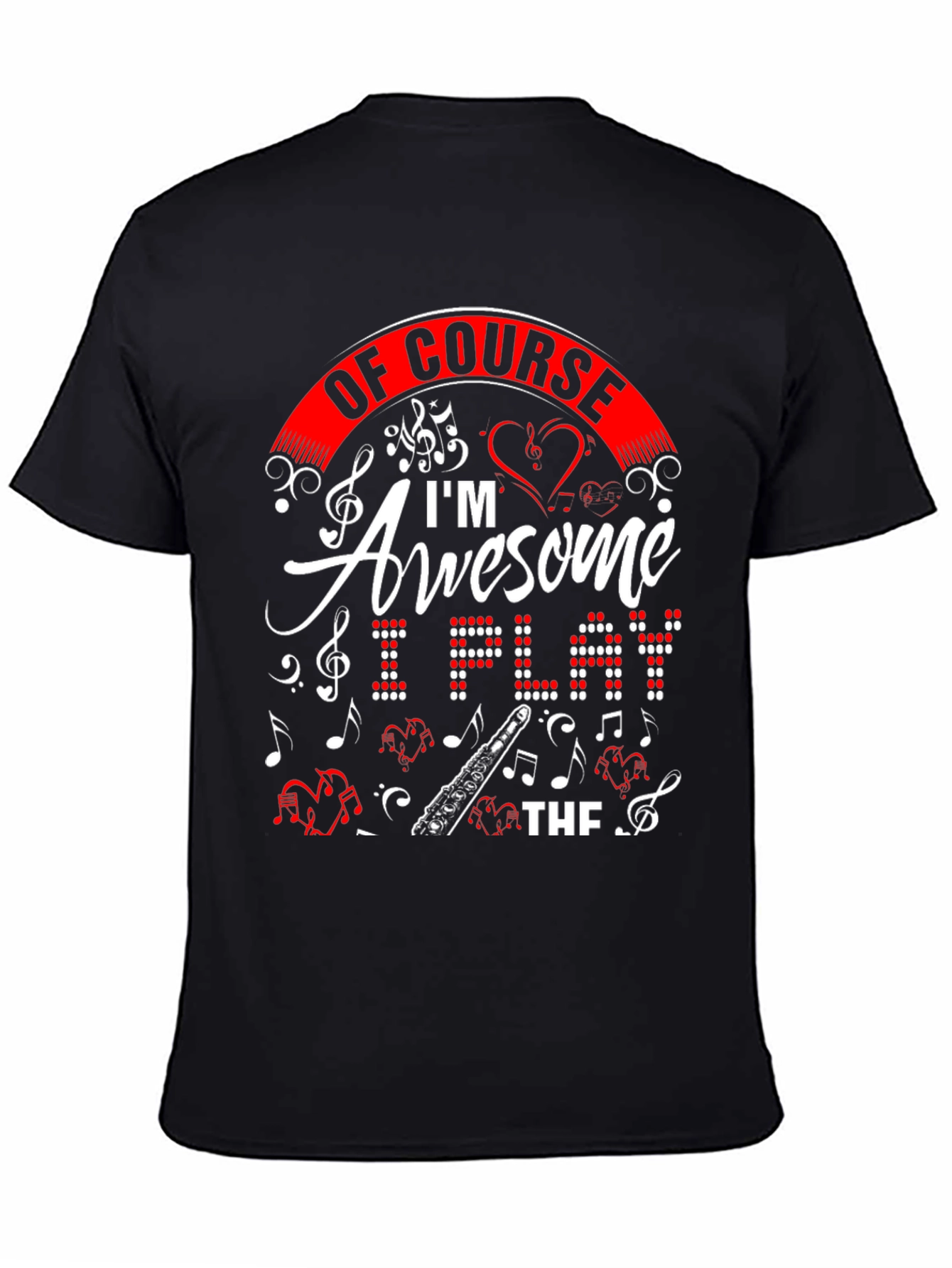 Black Awesome Flute Player T-Shirt view 4