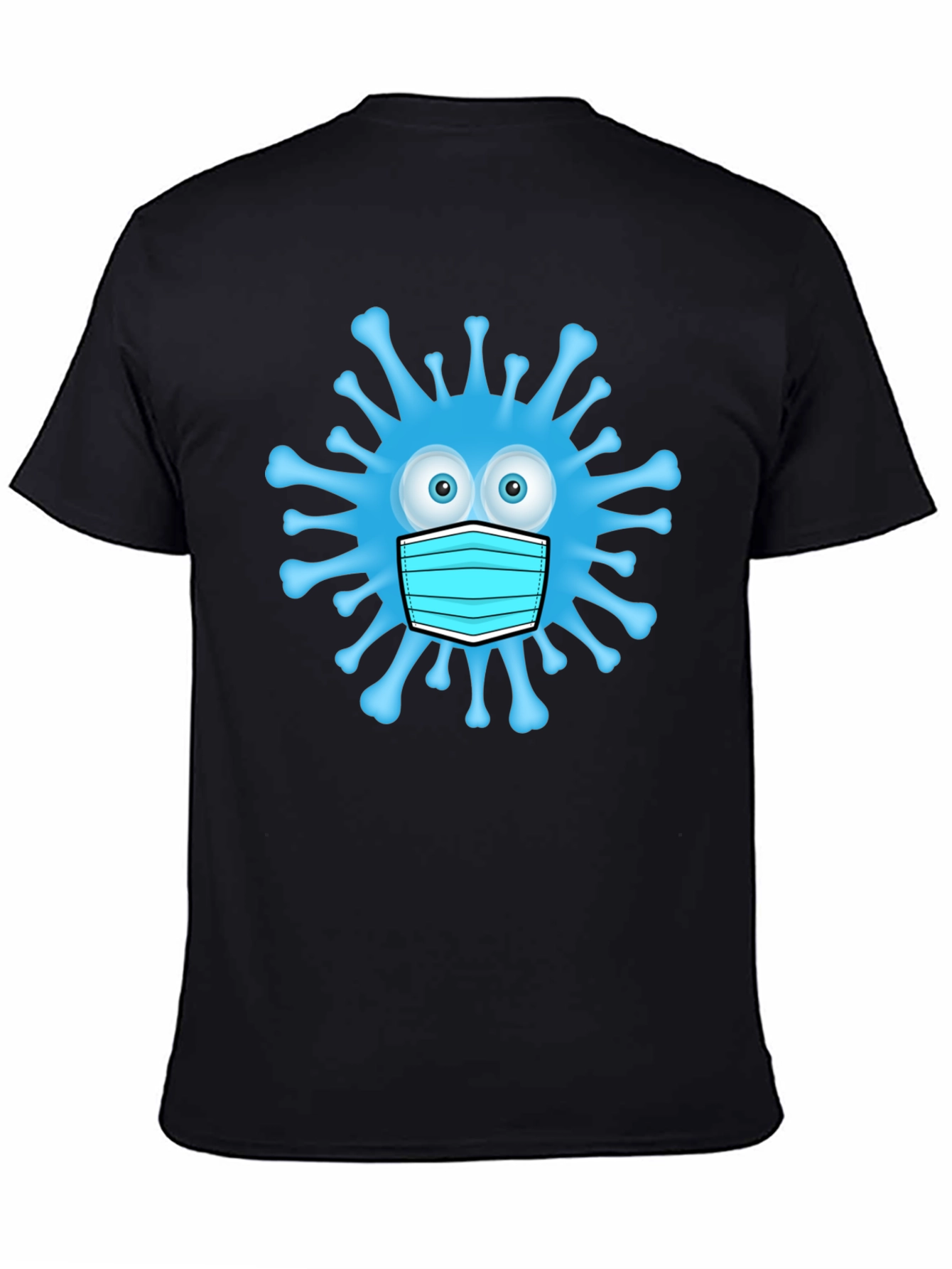 Black Cartoon Virus With Mask Men's Black T-Shirt view 4