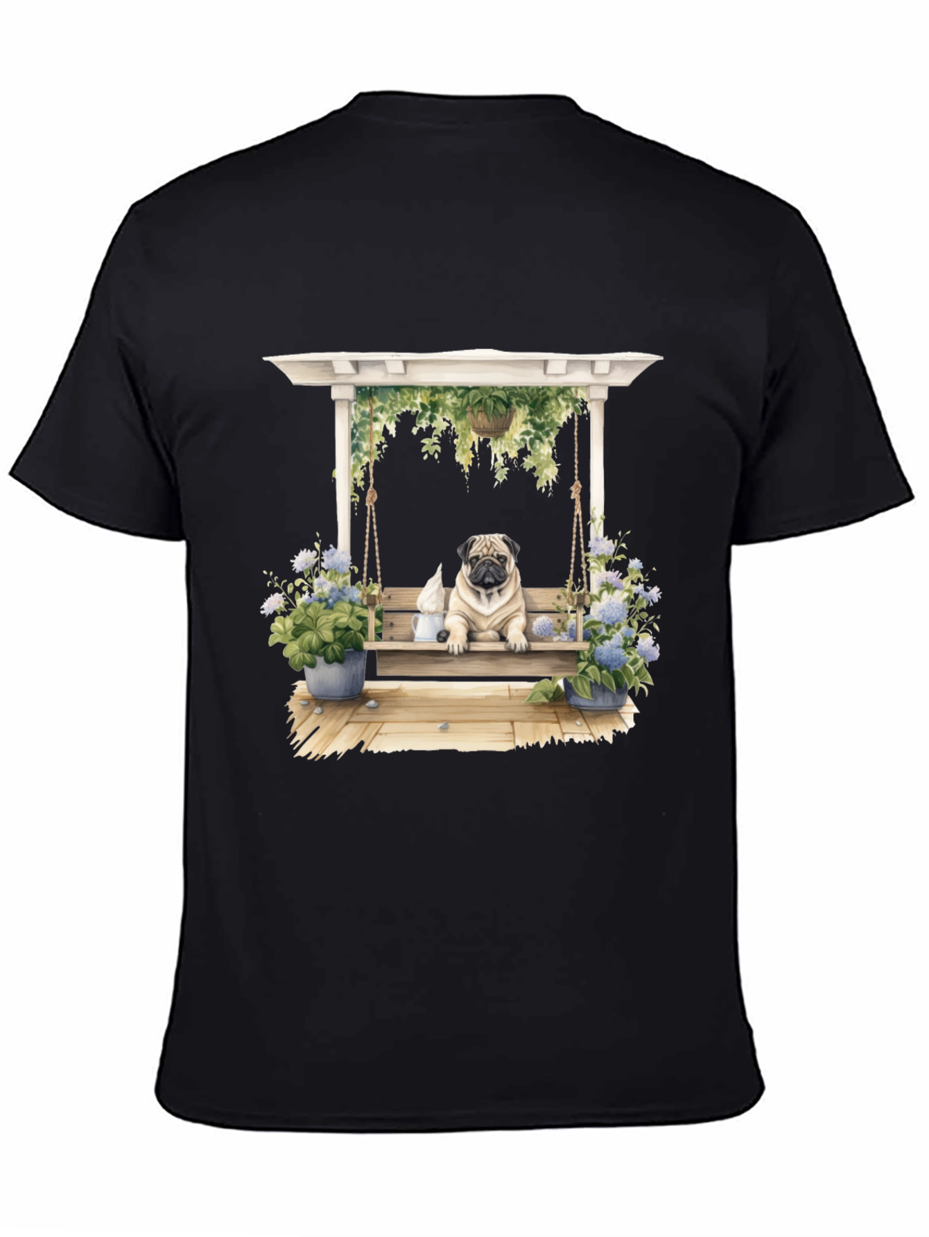 Black Pug on Swing T-Shirt - Unique Dog Lover Gift view 4