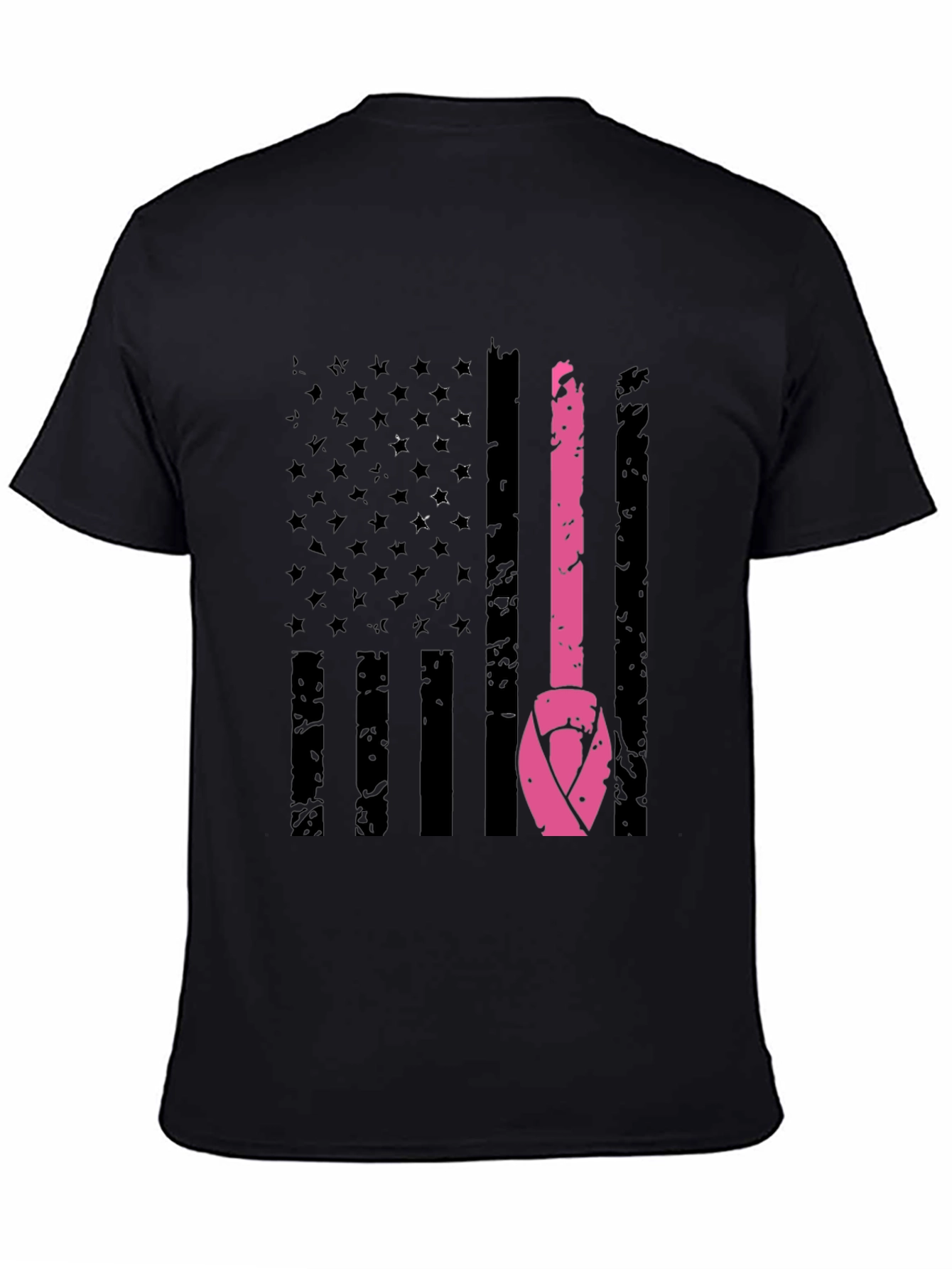 Black Breast Cancer Awareness US Flag T-Shirt view 4