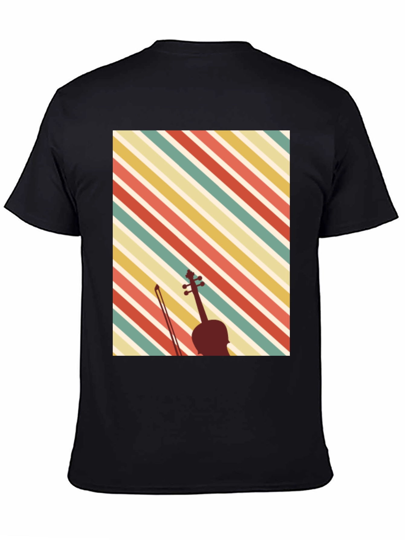 Black Retro Violin Graphic Tee - Vintage Style Music Lover Shirt view 4