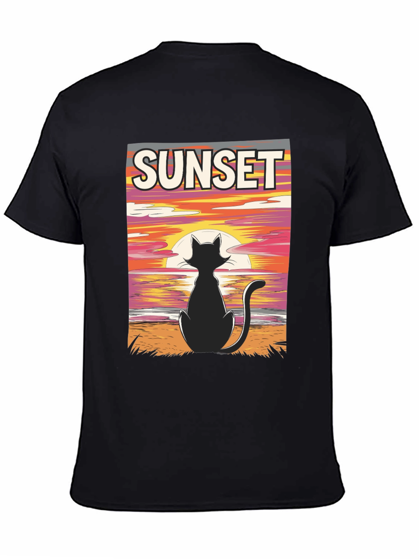 Black Sunset Cat Graphic Tee - Stylish Black T-Shirt view 4
