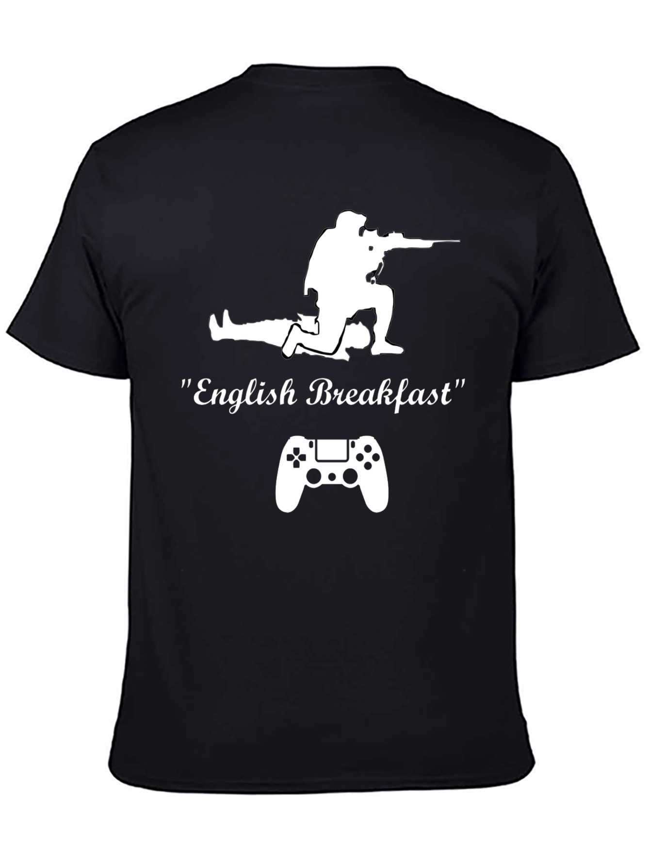 Black English Breakfast Gamer T-Shirt - Black Cotton Tee view 4