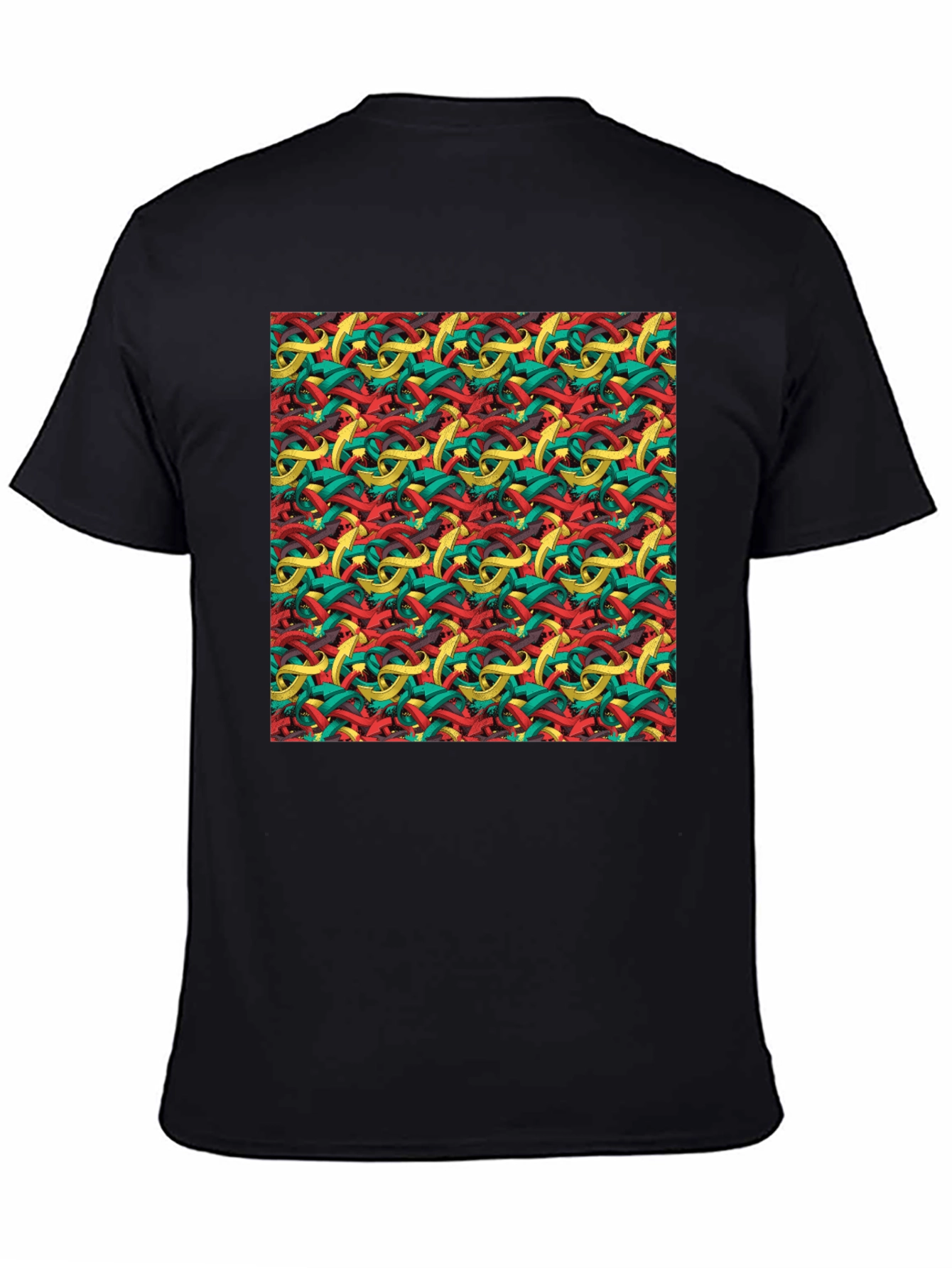 Black Abstract Ribbon Pattern Men's Black T-Shirt view 4