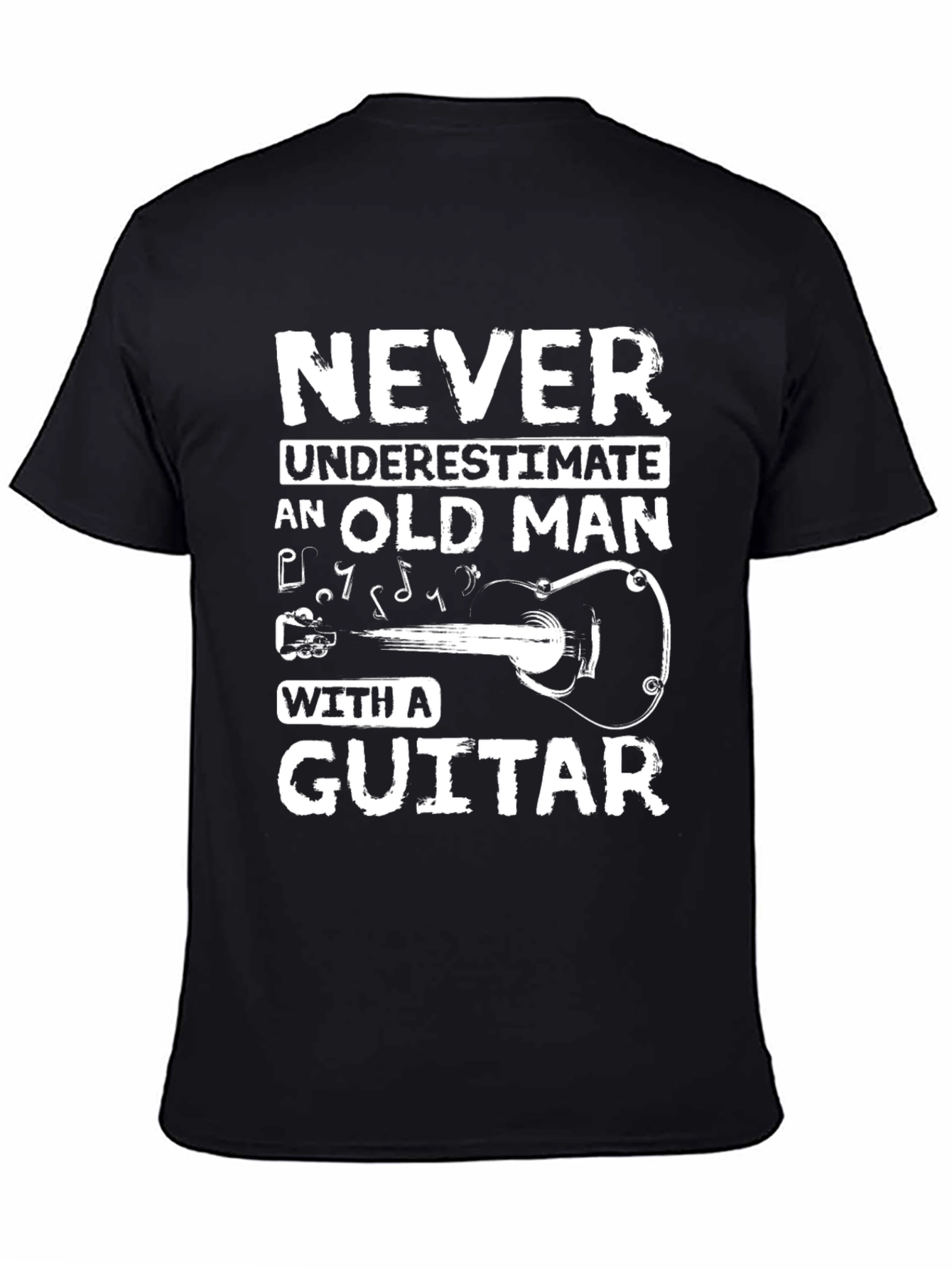 Black Never Underestimate Old Man Guitar Black T-Shirt view 4