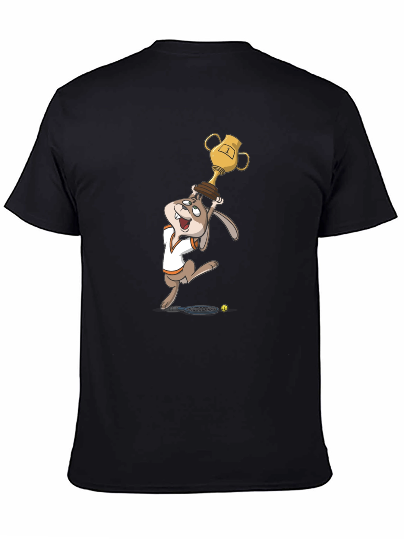 Black Cartoon Rabbit Tennis Champ Graphic Tee view 4