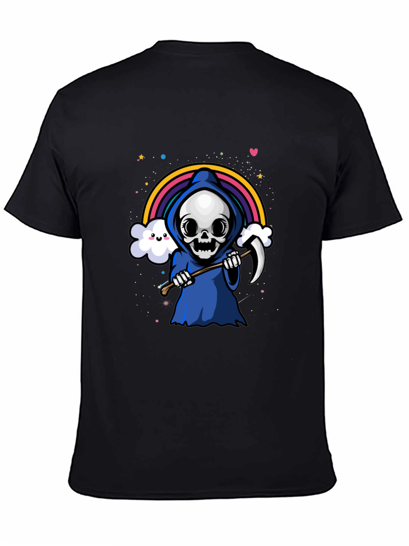 Black Kawaii Grim Reaper Rainbow T-Shirt view 4