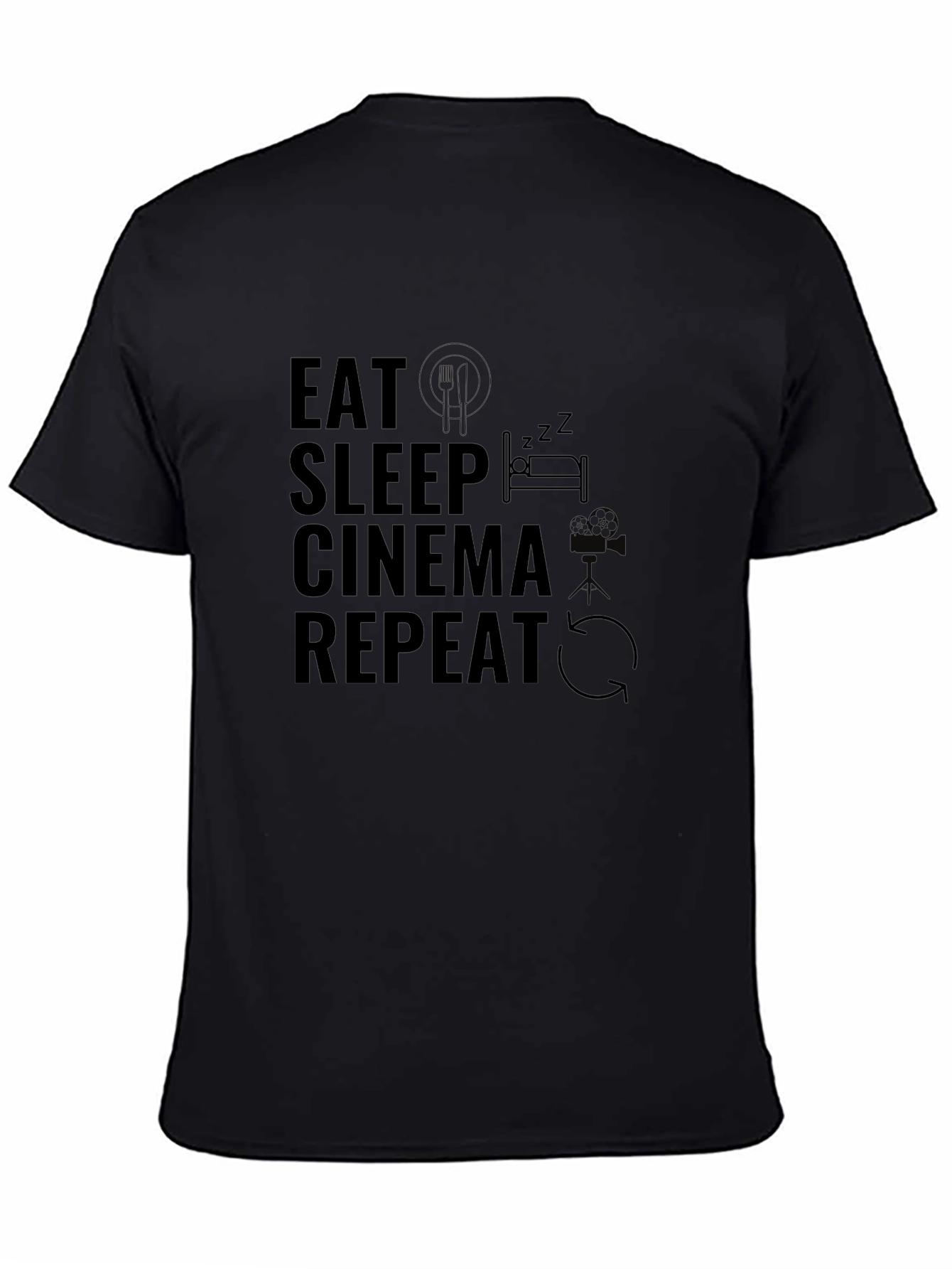 Black Eat Sleep Cinema Repeat Graphic Tee - Black view 4