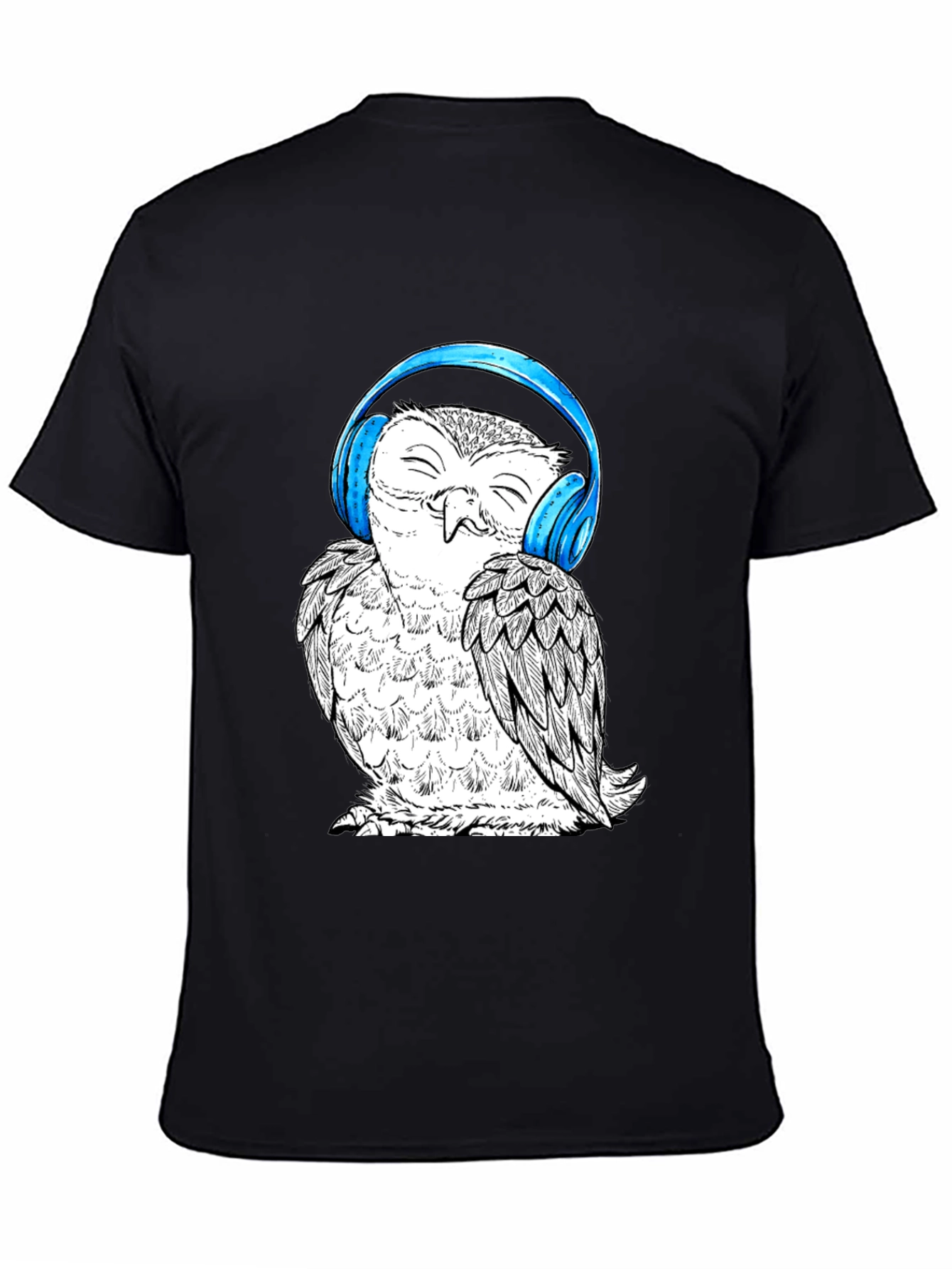 Black Owl with Headphones Graphic Tee - Black Cotton T-Shirt view 4