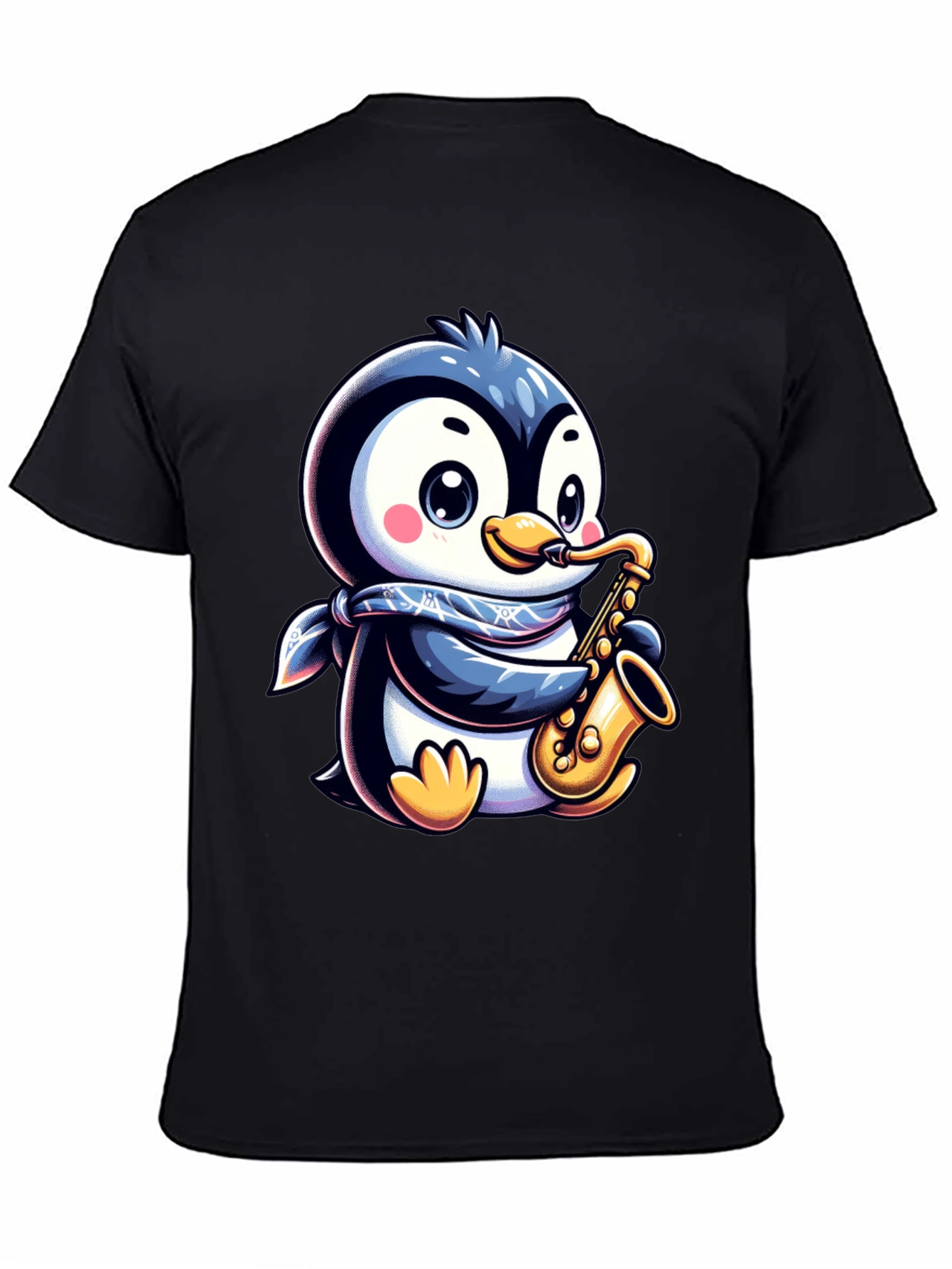 Black Penguin Sax Player T-Shirt - Unique Graphic Tee view 4