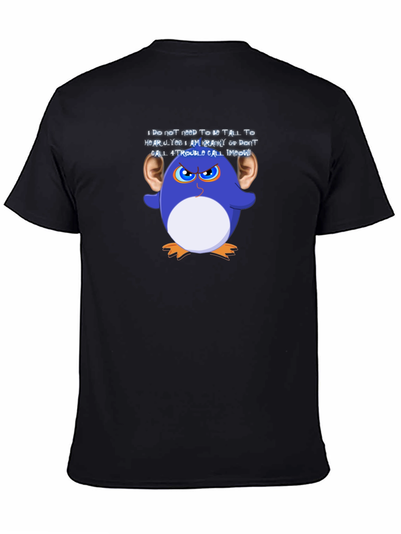 Black Funny Graphic T-Shirt: Cranky Cartoon Penguin view 4