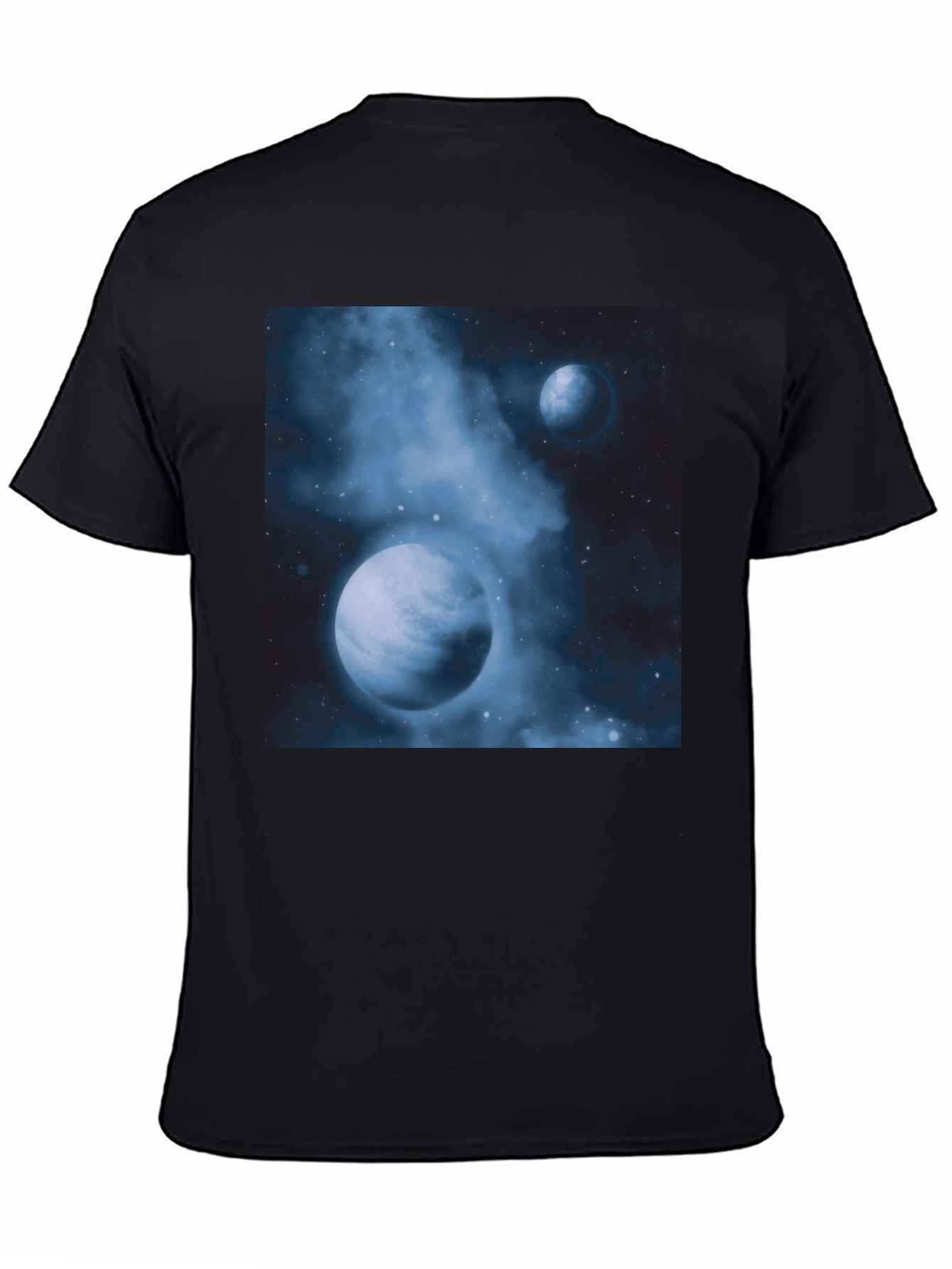 Black Nebula Planets Graphic Tee - Cosmic Black Cotton T-Shirt view 4