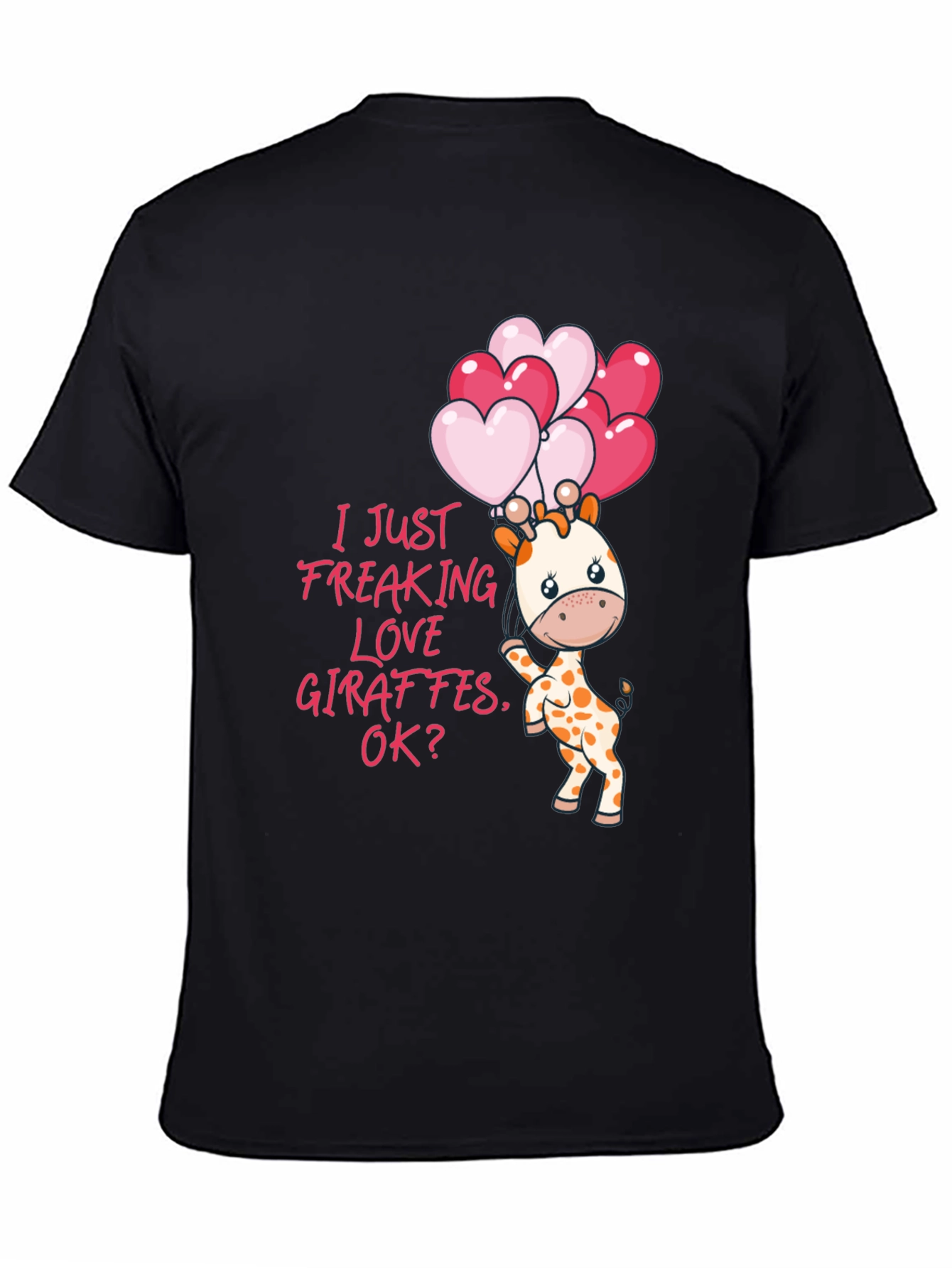 Black Cute Giraffe & Heart Balloons Graphic Tee view 4