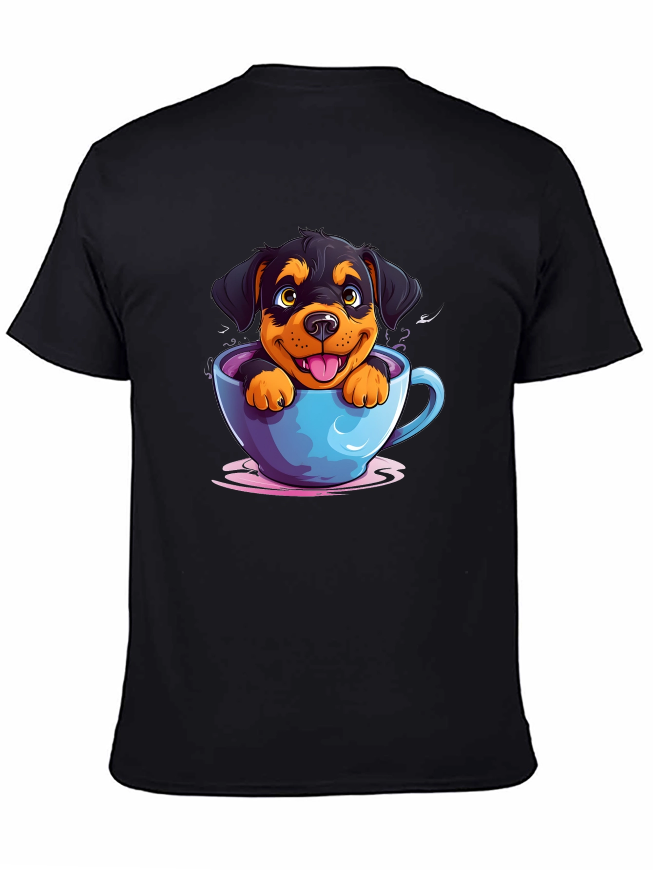 Black Cute Dog in Cup T-Shirt - Cartoon Rottweiler view 4