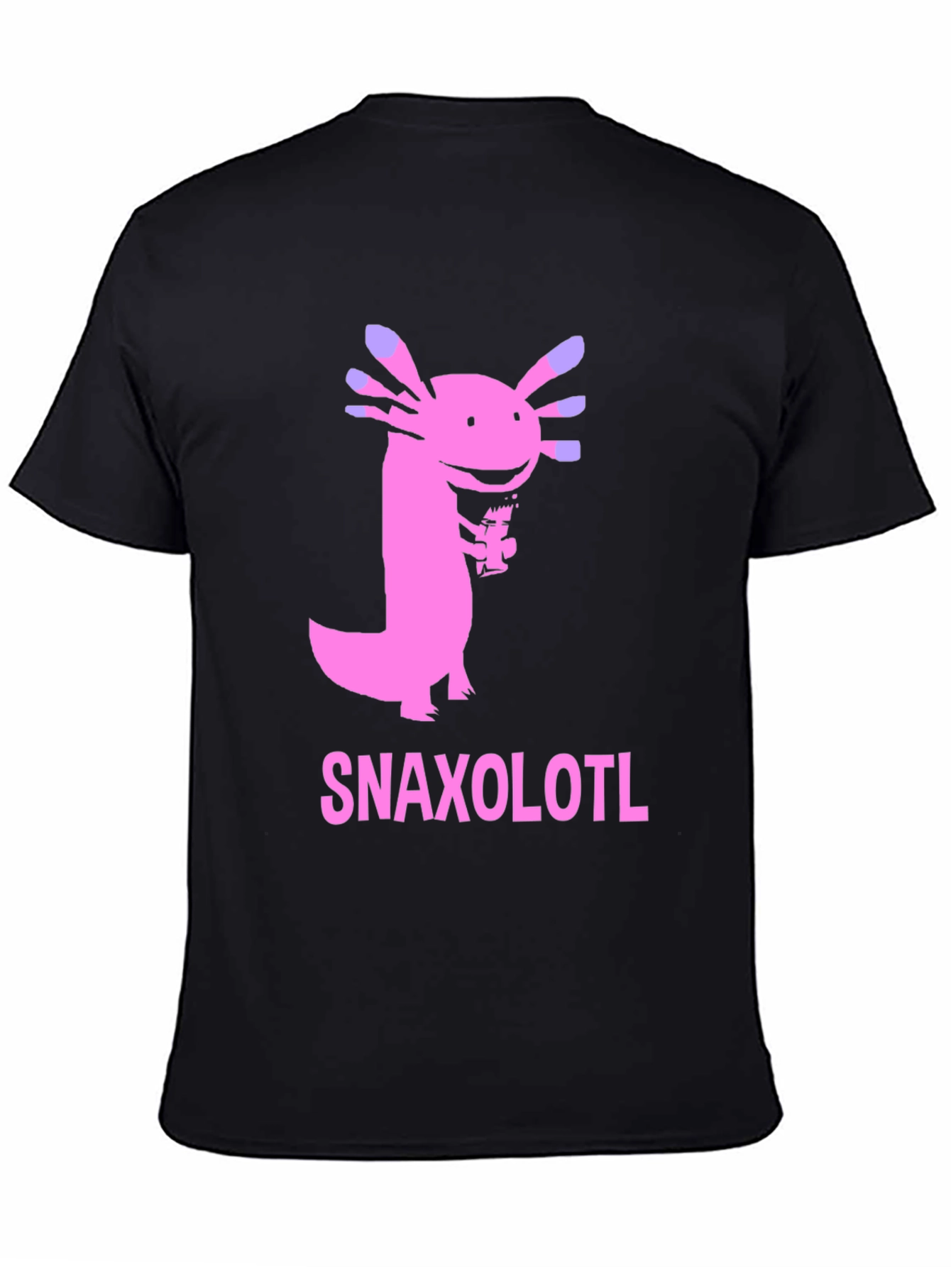 Black Snaxolotl Black T-Shirt - Funny Axolotl Snack Design view 4