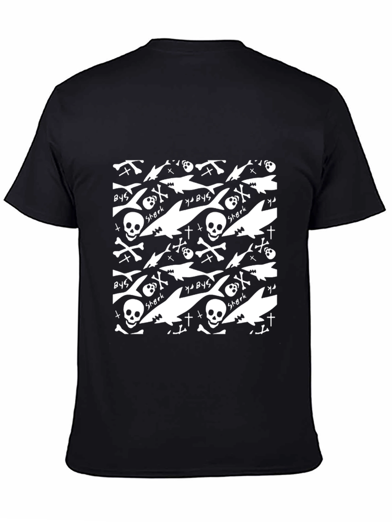 Black Shark Skull Print Black T-Shirt view 4
