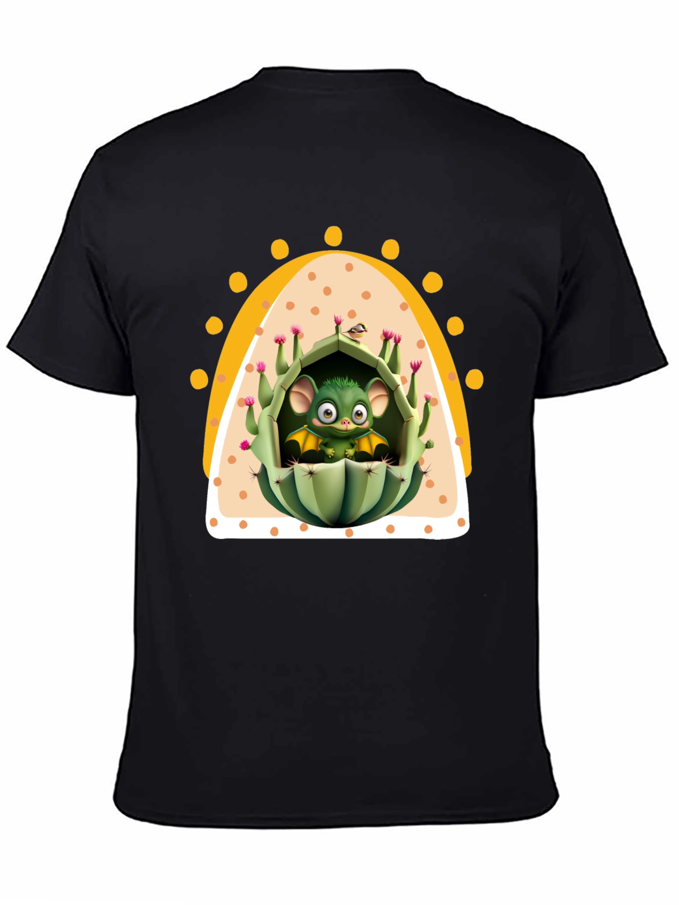 Black Cute Cactus Bat T-Shirt - Unique Graphic Tee view 4