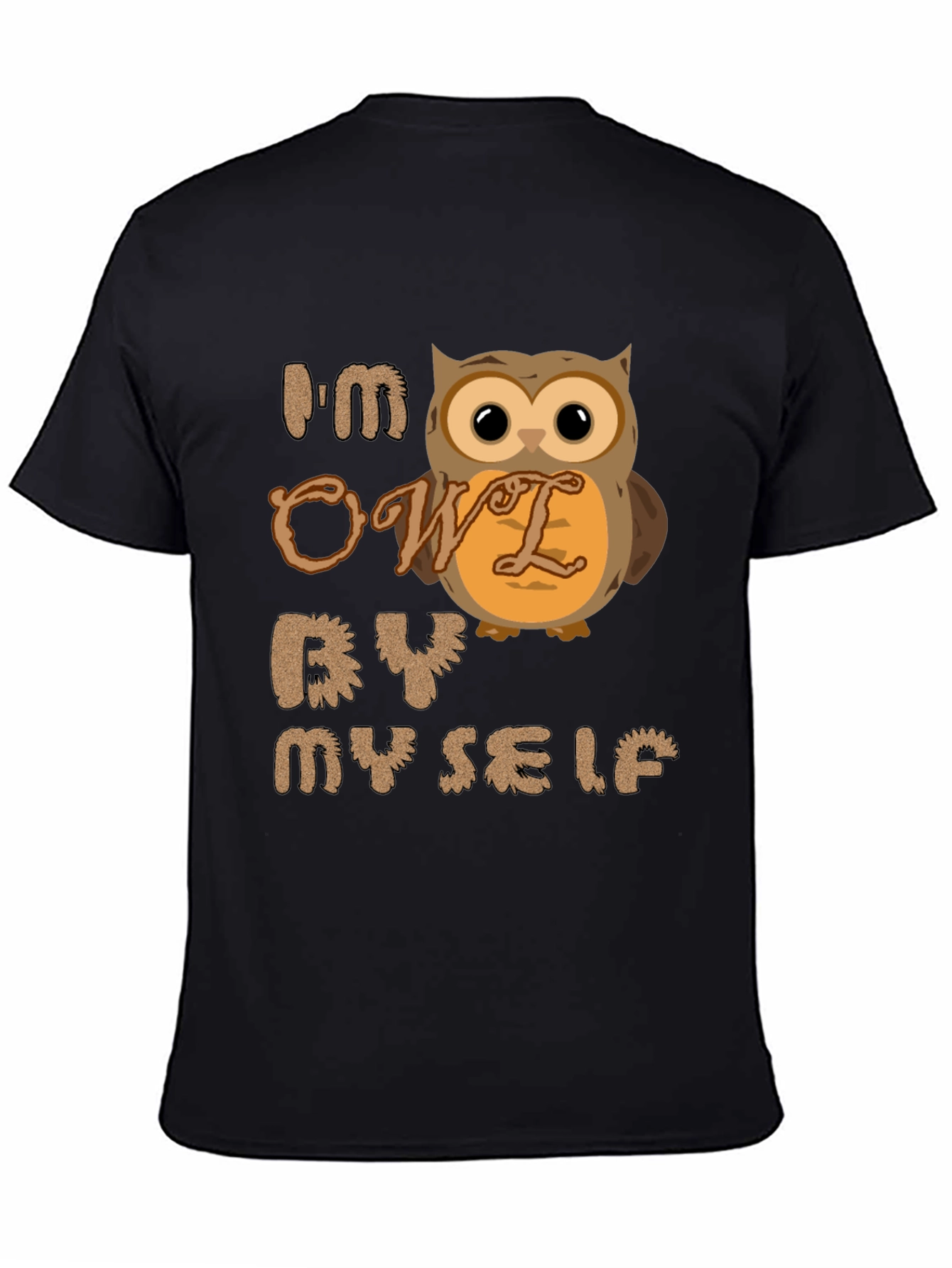Black I'm Owl By Myself T-Shirt - Funny Novelty Tee view 4