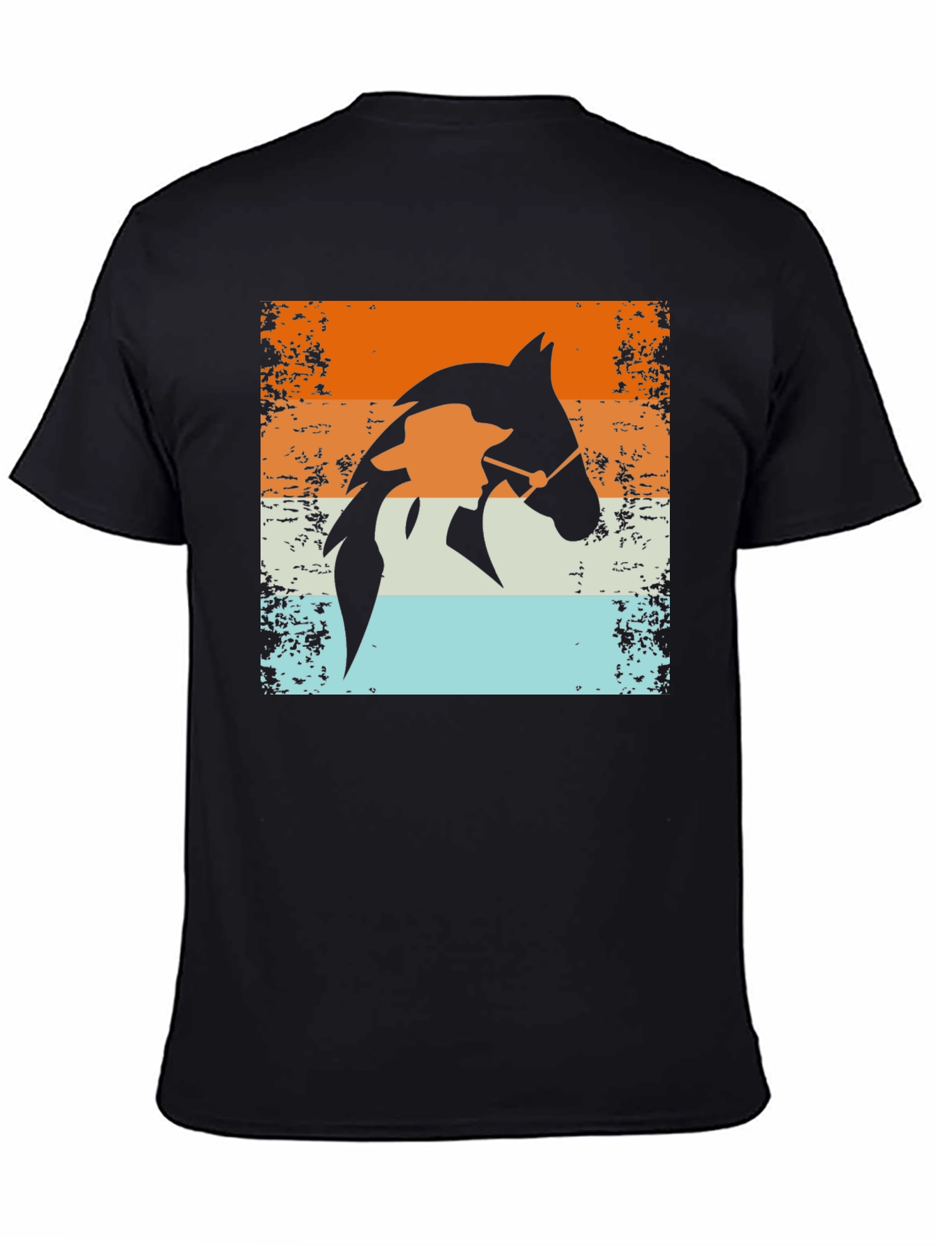 Black Retro Horse Rider T-Shirt - Equestrian Style view 4