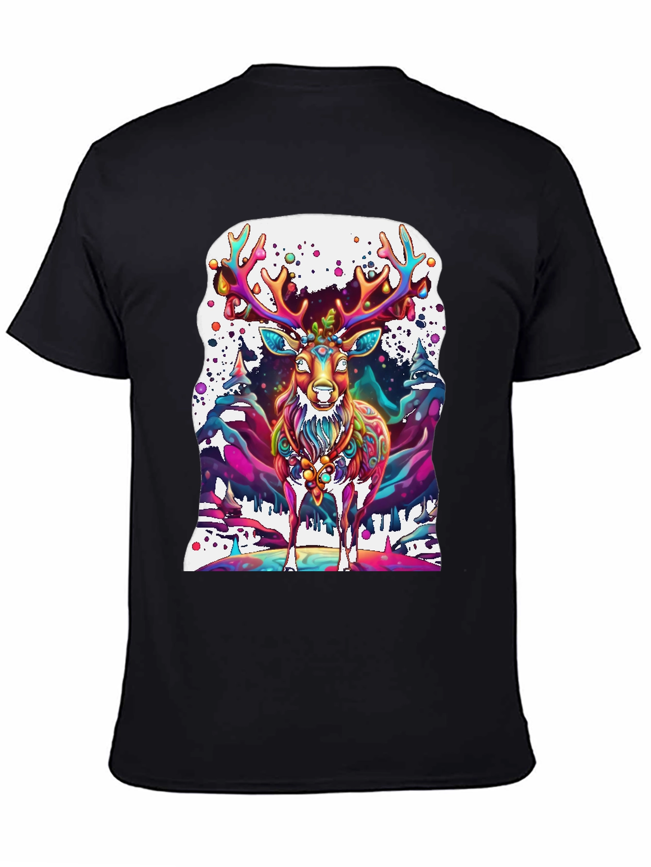 Black Psychedelic Deer Graphic Tee - Vivid Colorful Print view 4