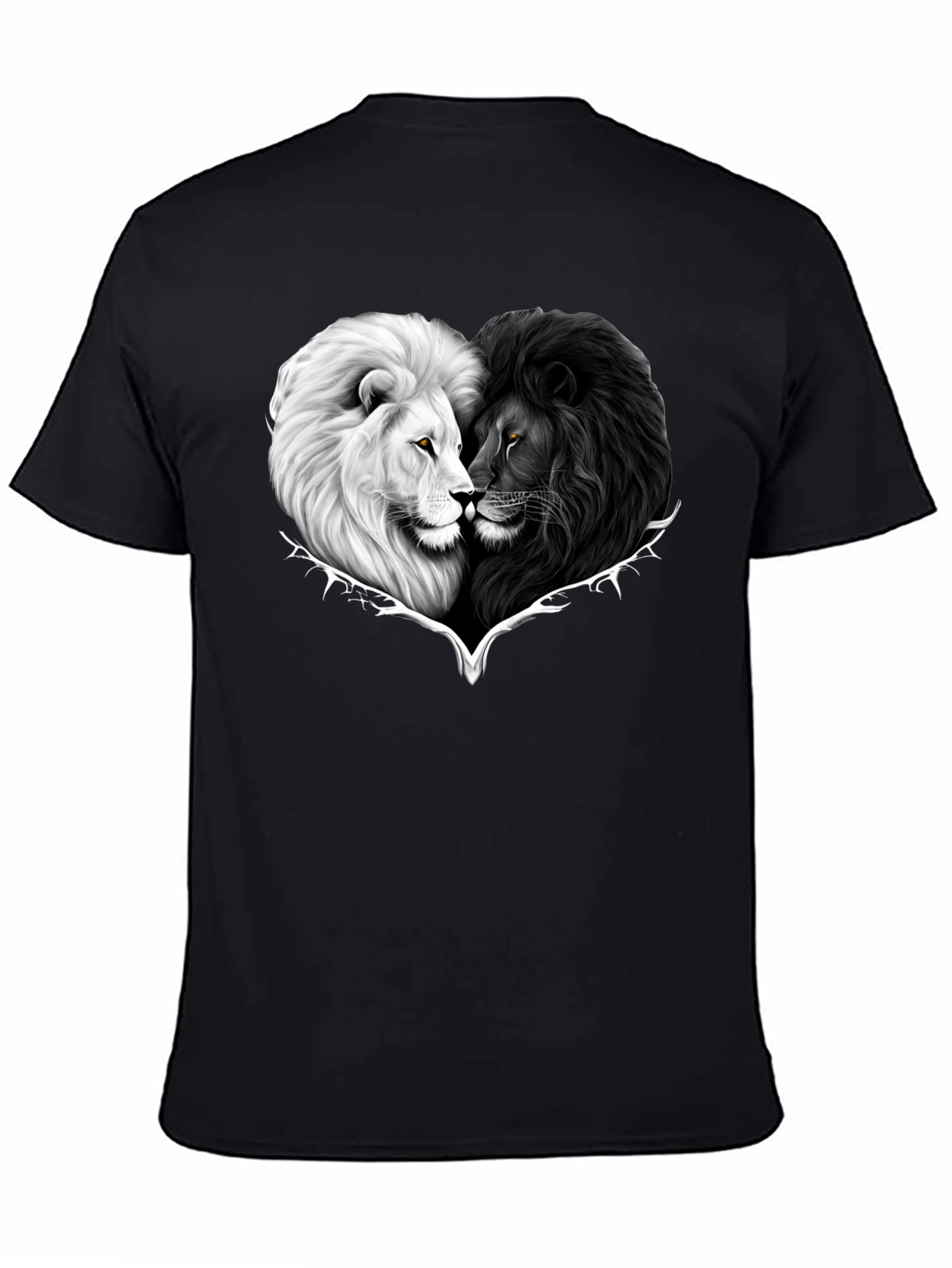 Black Yin Yang Lions Heart Graphic Tee - Black view 4