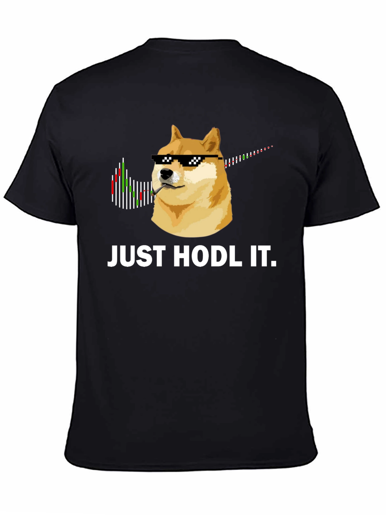 Black Just Hodl It T-Shirt: Crypto Doge Meme Tee view 4