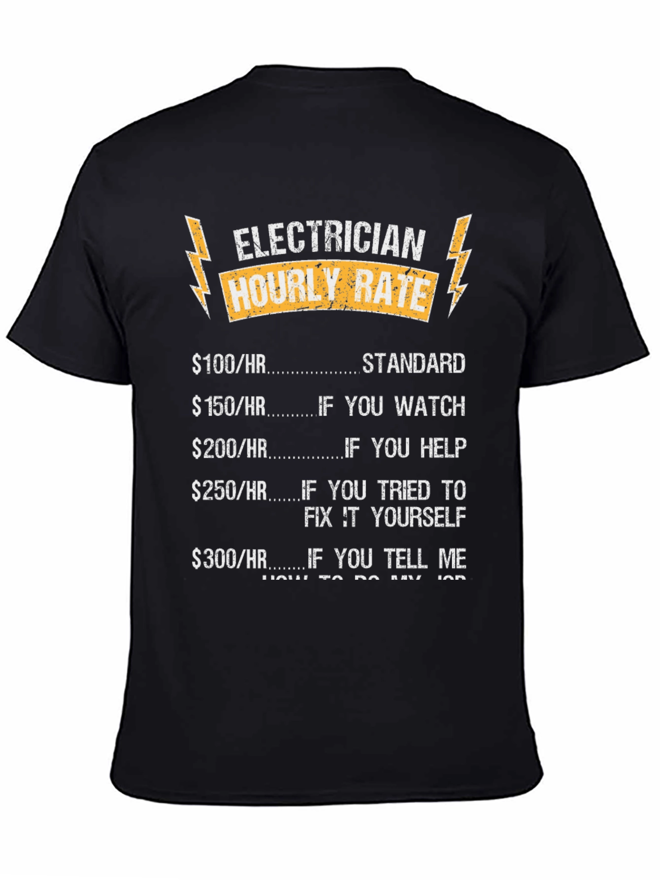 Black Electrician Hourly Rate T-Shirt Funny Job Tee view 4