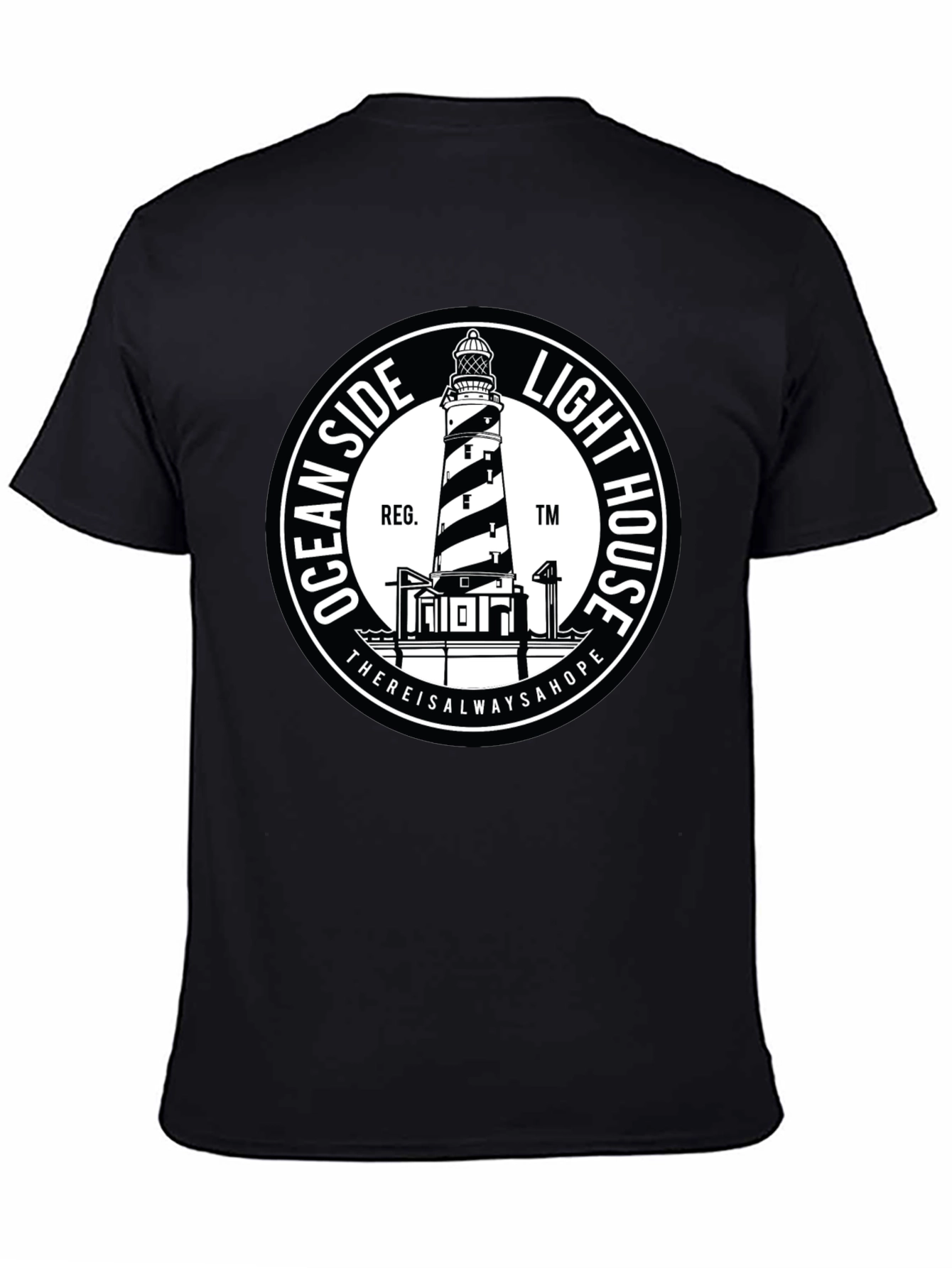 Black Oceanside Lighthouse T-Shirt - Black Graphic Tee view 4