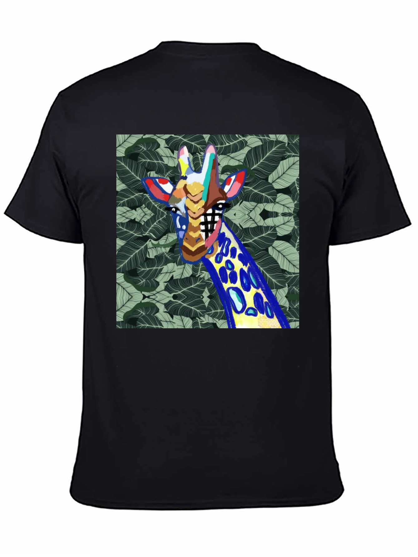 Black Abstract Giraffe Graphic Print Men's Black T-Shirt view 4
