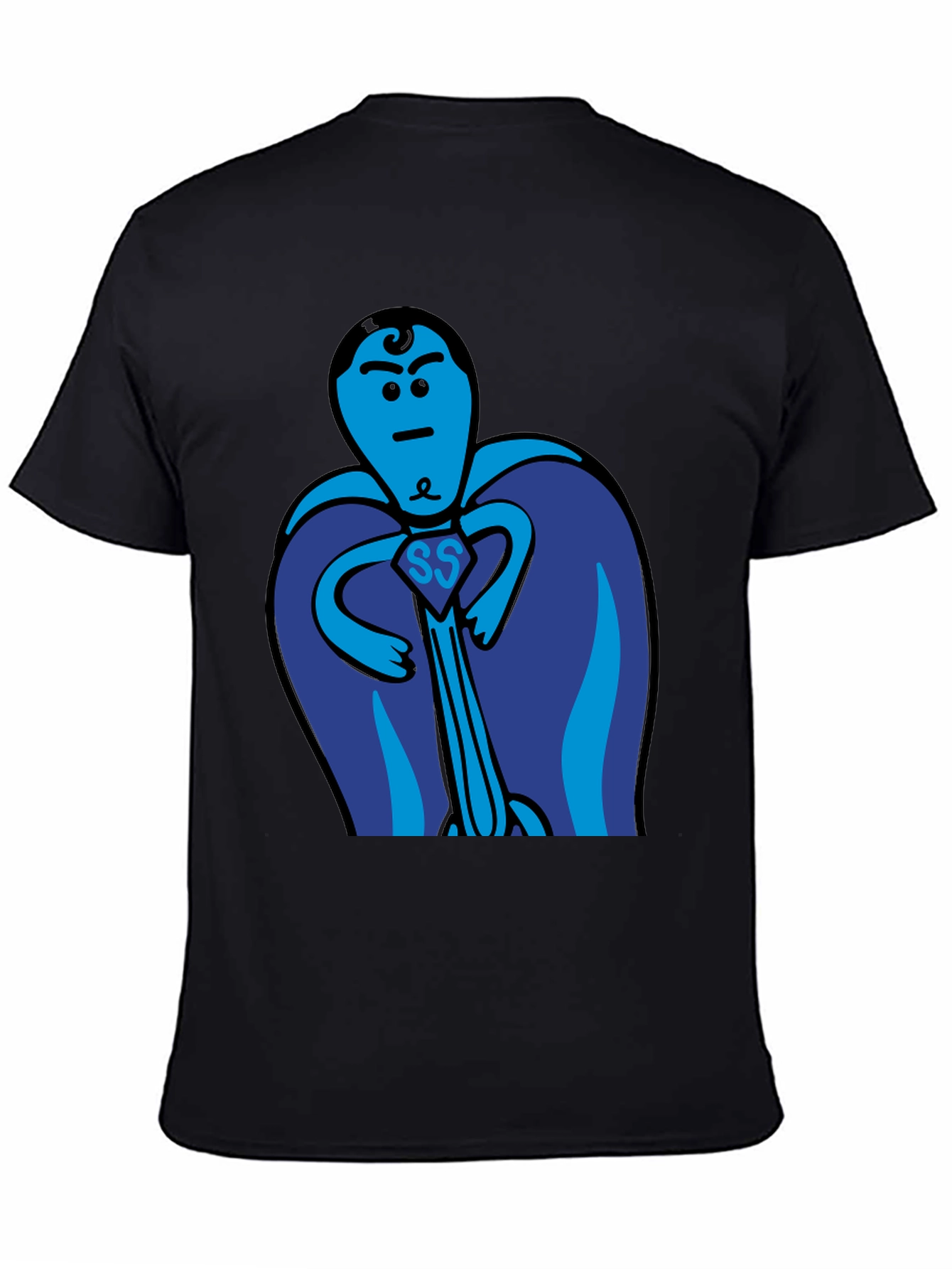 Black Superhero Cartoon T-Shirt - Black Cotton Tee view 4